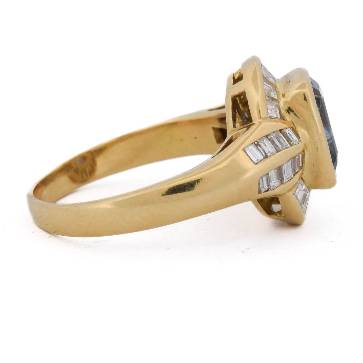 Anello In Oro 18 Kt Con Zaffiro Naturale Certificato 4,30 Ct E Diamanti Baguette 1,70 Ct-photo-4