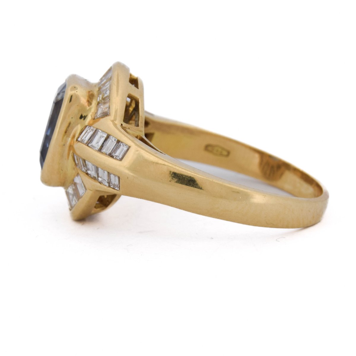 Anello In Oro 18 Kt Con Zaffiro Naturale Certificato 4,30 Ct E Diamanti Baguette 1,70 Ct-photo-2