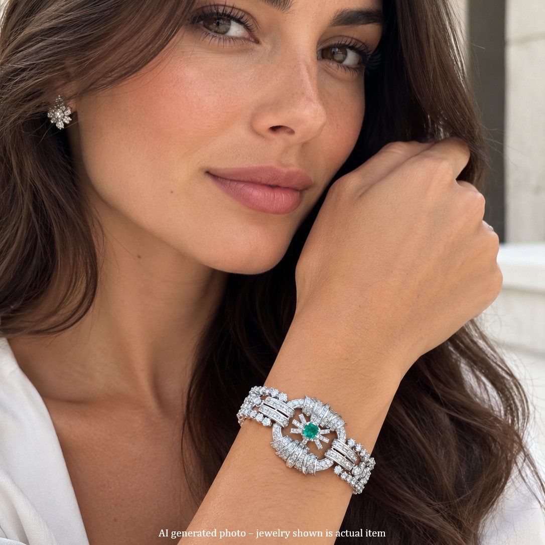 Bracciale in platino, con Smeraldo e diamanti -photo-2