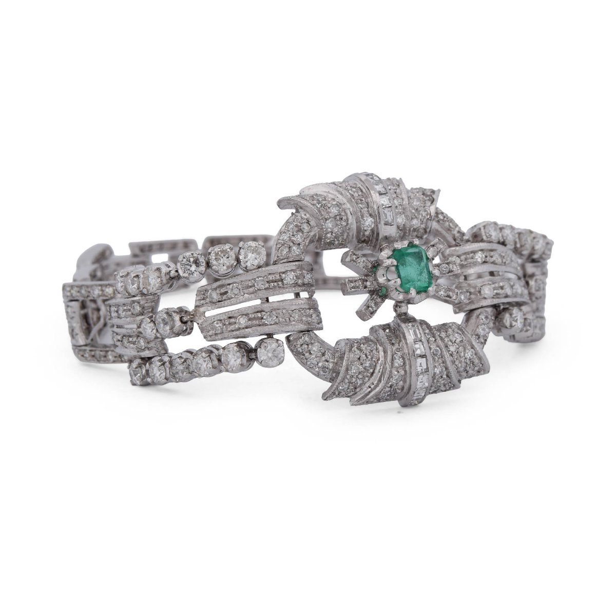 Bracciale in platino, con Smeraldo e diamanti -photo-3