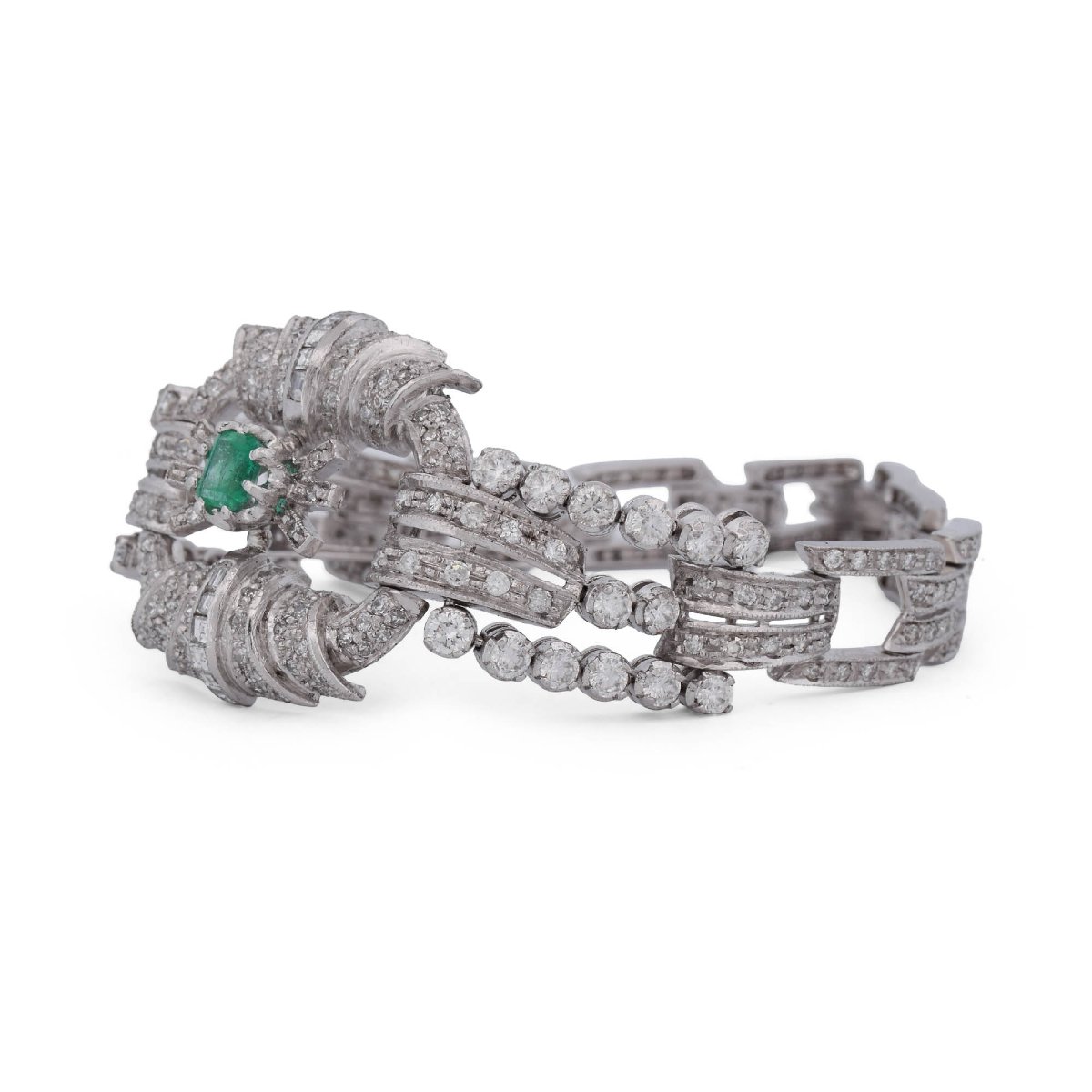 Bracciale in platino, con Smeraldo e diamanti -photo-4