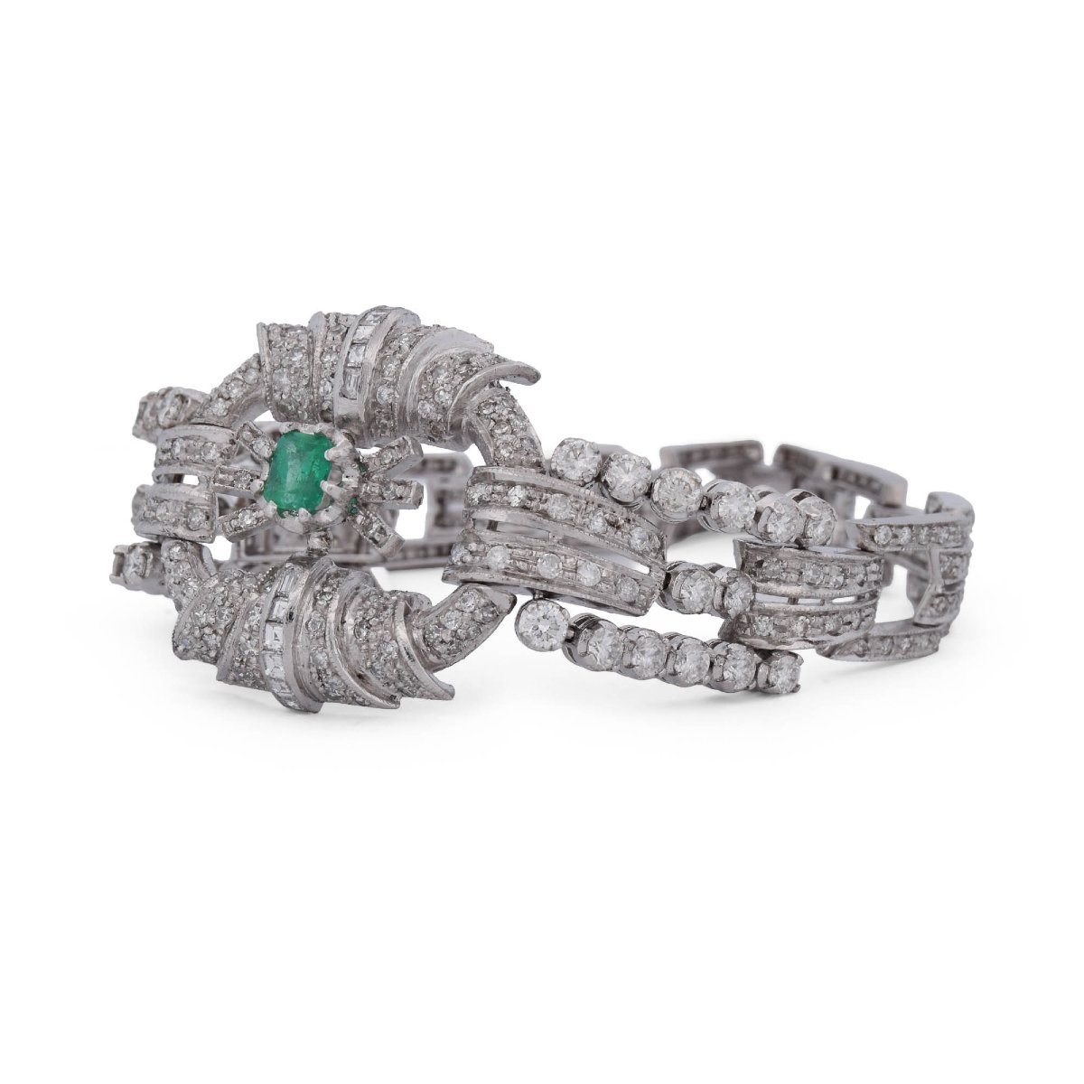 Bracciale in platino, con Smeraldo e diamanti -photo-5