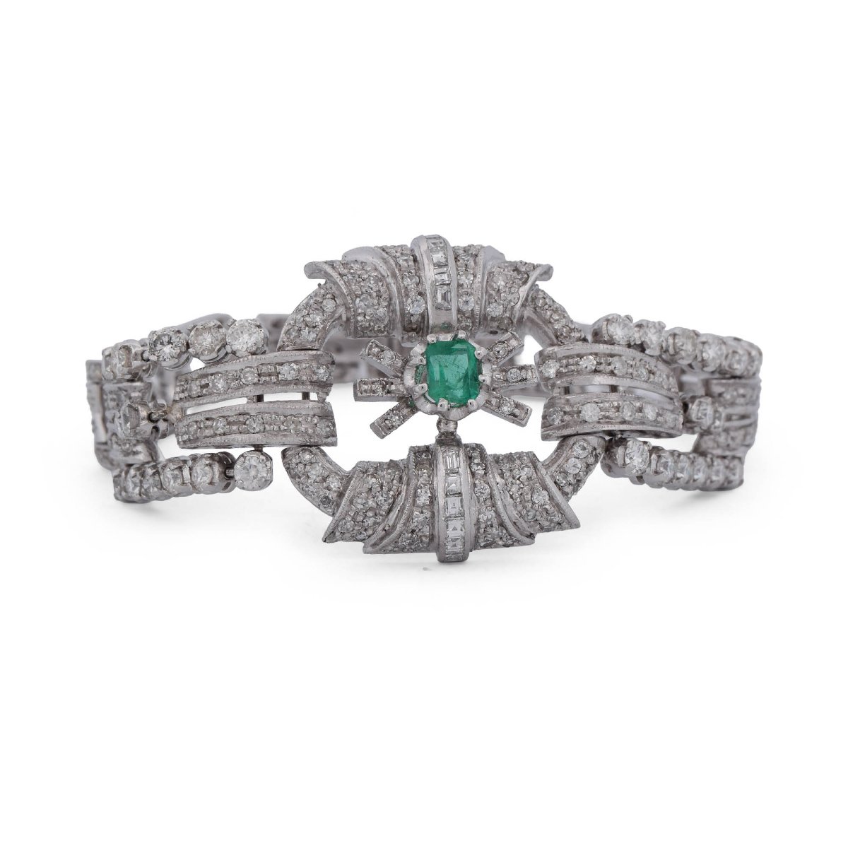 Bracciale in platino, con Smeraldo e diamanti 