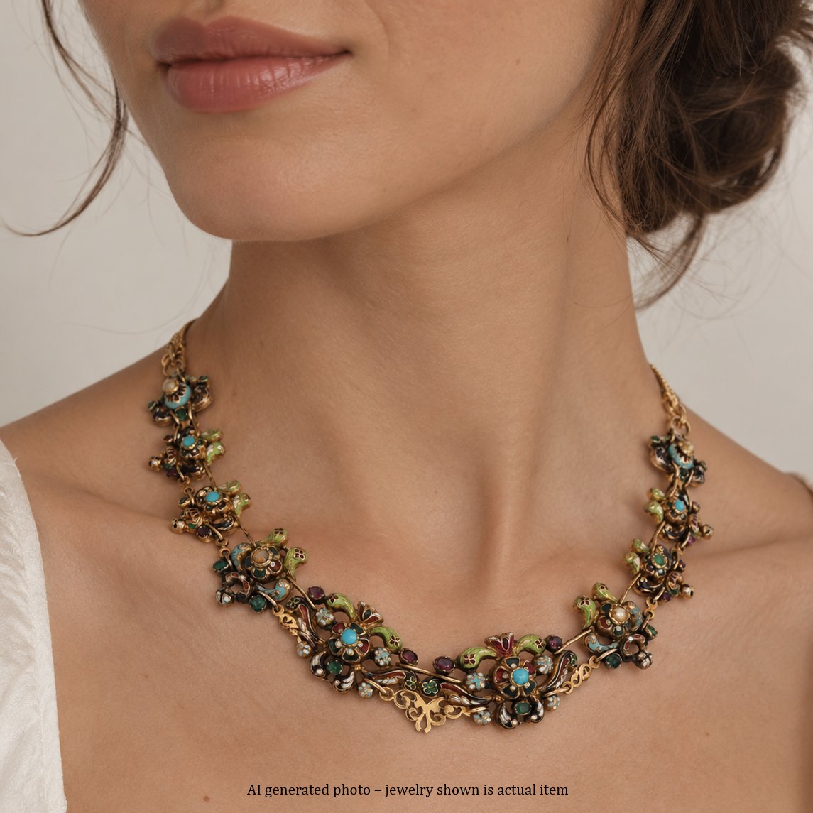 Collana antica del XVIII secolo in oro 18 kt e smalti policromi-photo-2