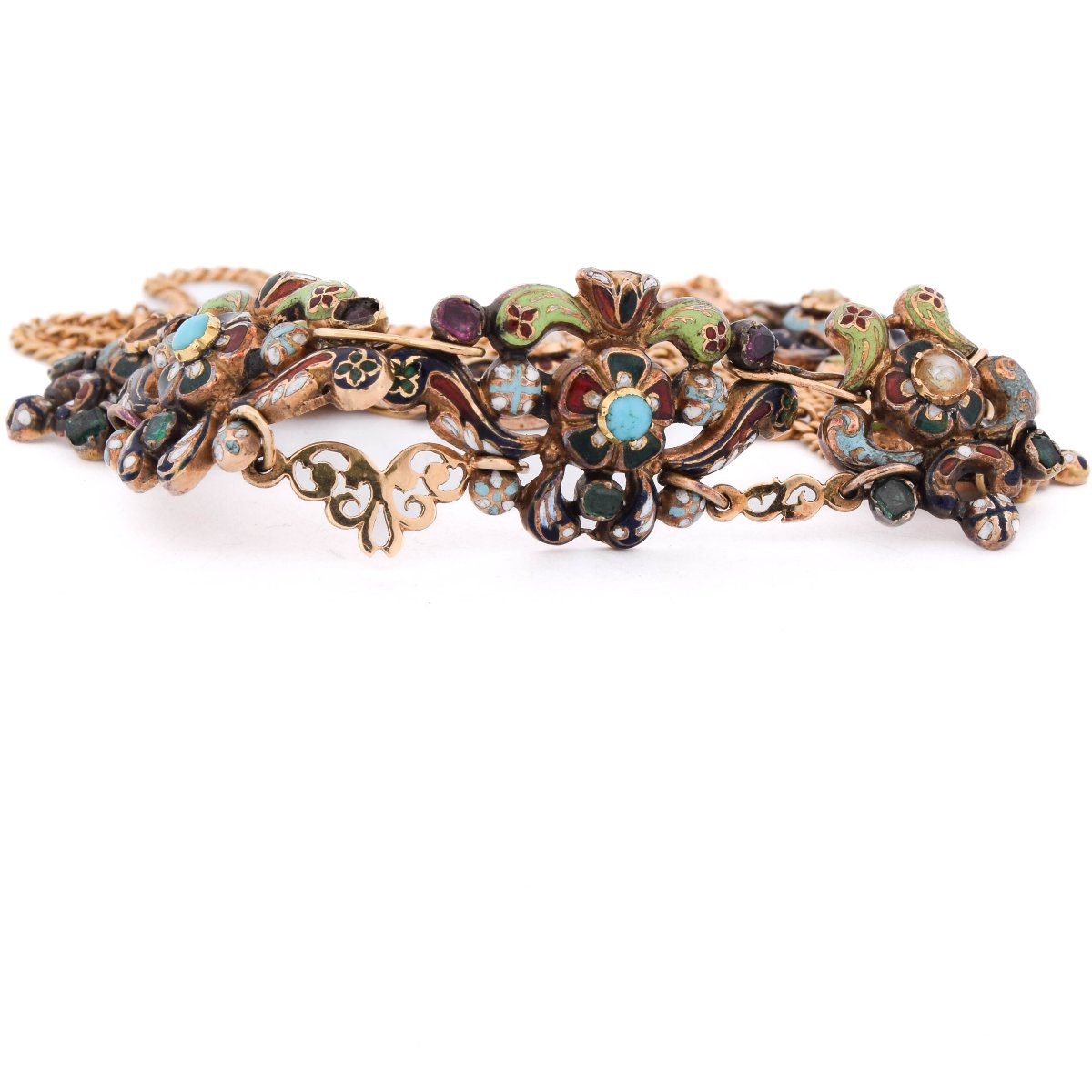 Collana antica del XVIII secolo in oro 18 kt e smalti policromi-photo-4