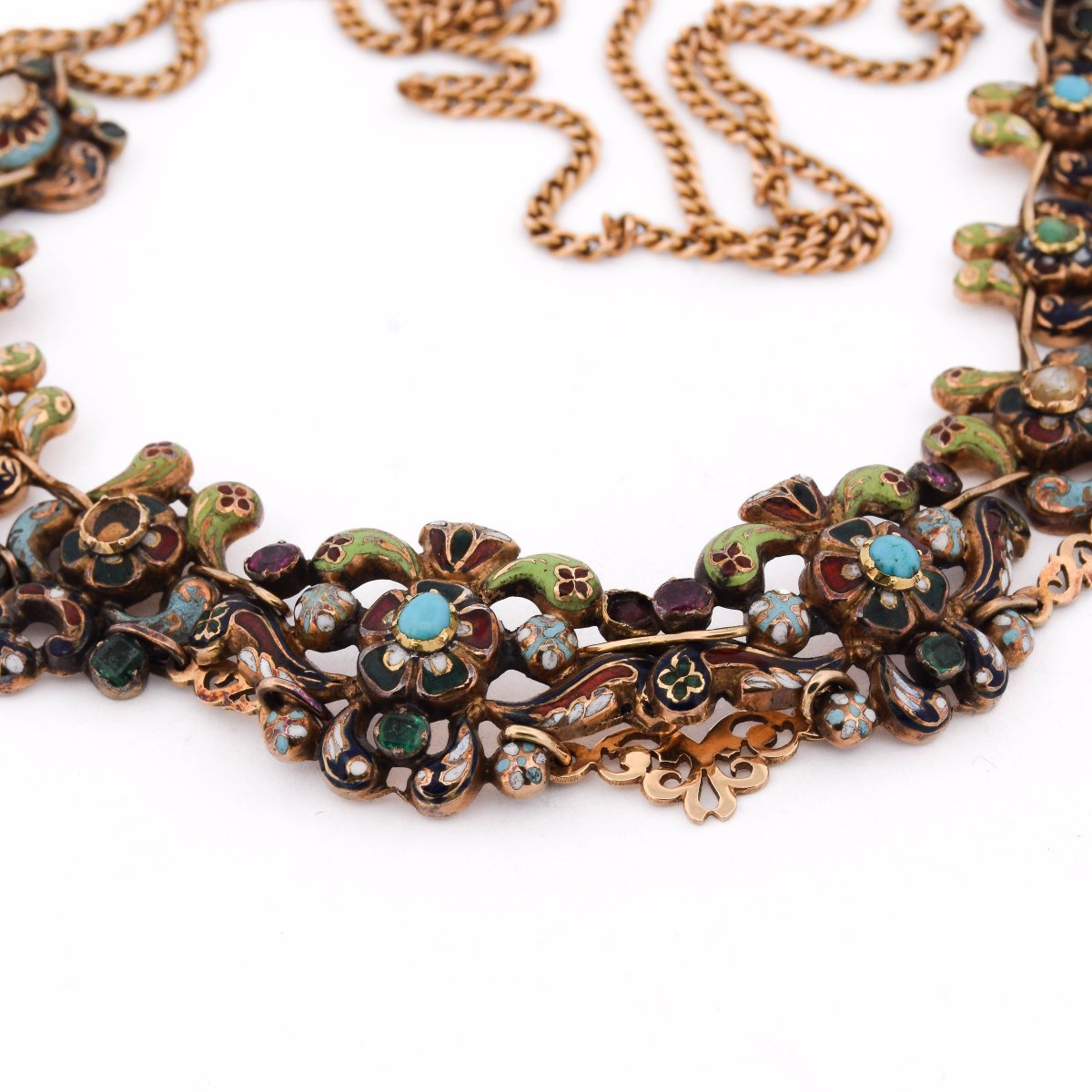 Collana antica del XVIII secolo in oro 18 kt e smalti policromi-photo-1