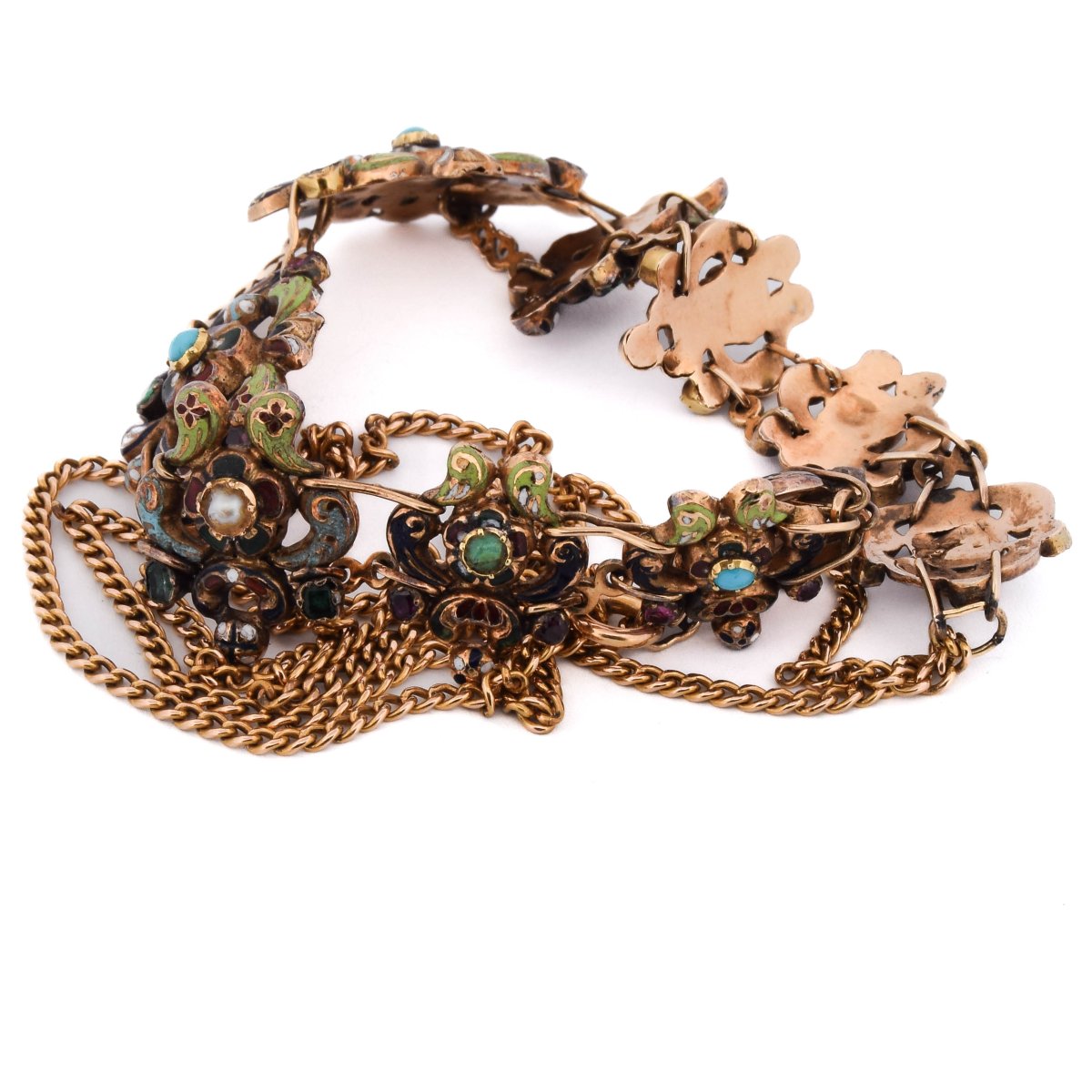 Collana antica del XVIII secolo in oro 18 kt e smalti policromi-photo-4
