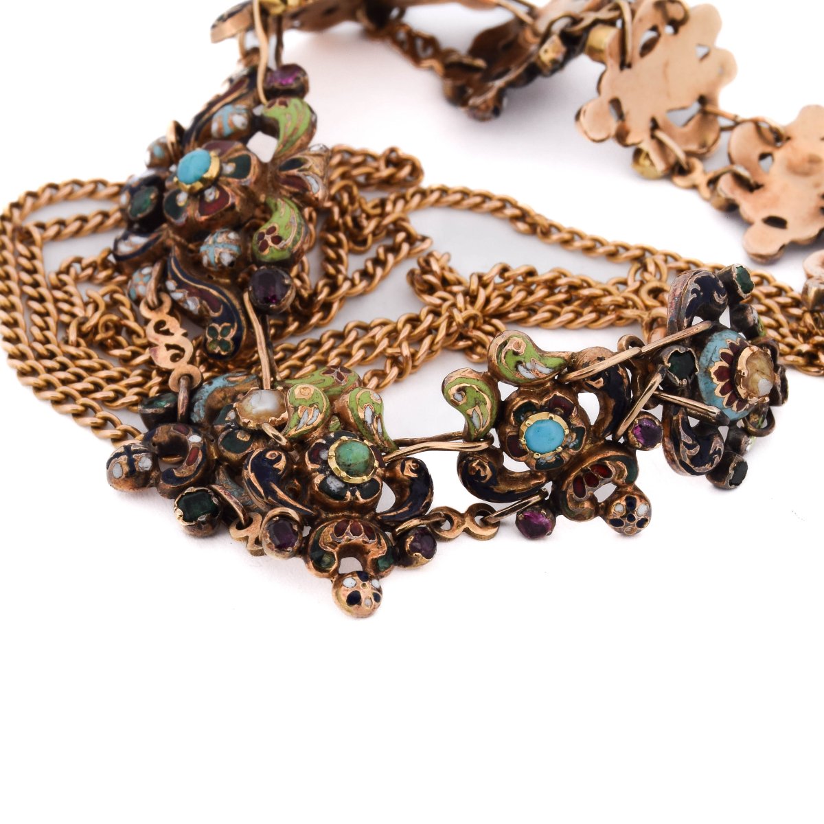 Collana antica del XVIII secolo in oro 18 kt e smalti policromi-photo-5