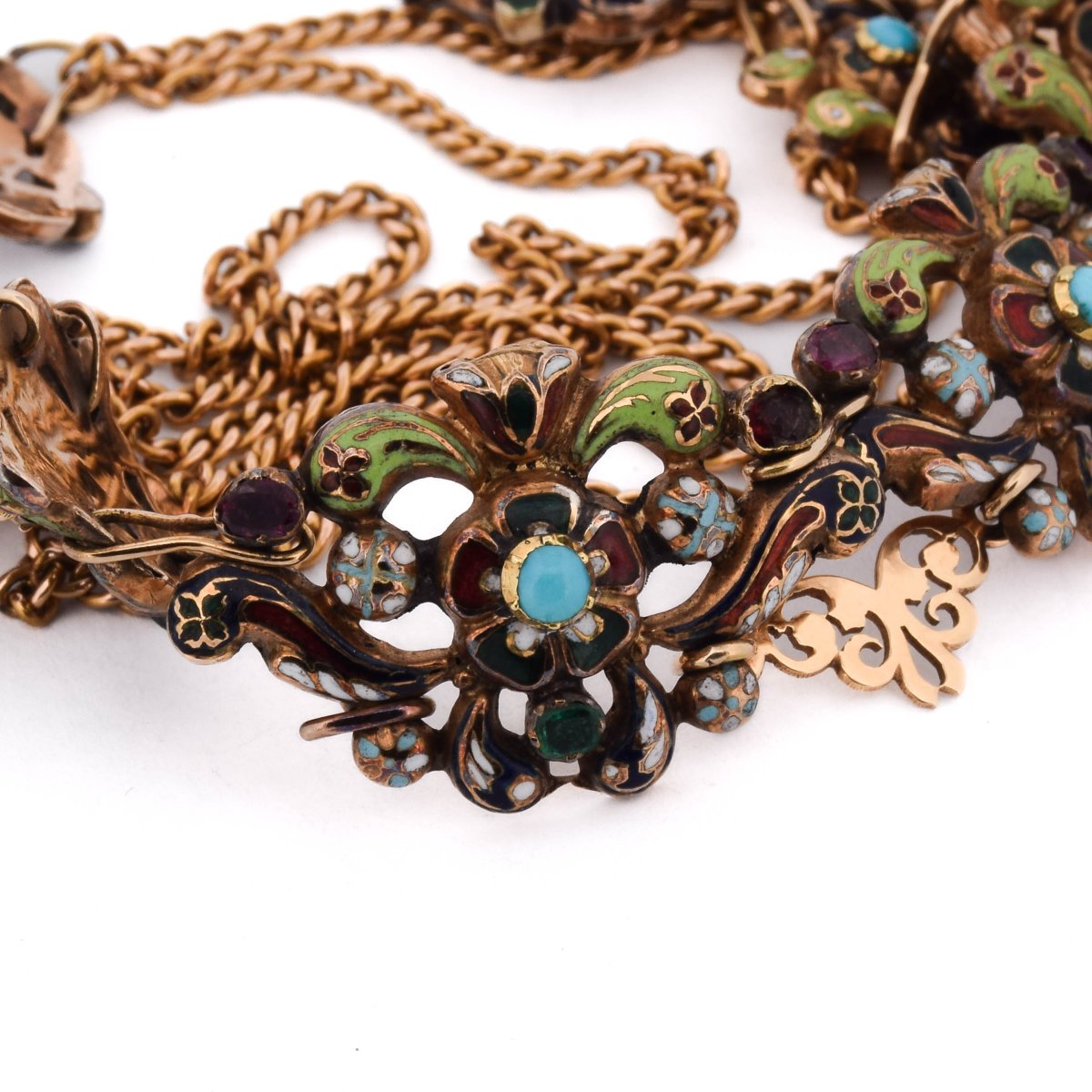 Collana antica del XVIII secolo in oro 18 kt e smalti policromi-photo-6