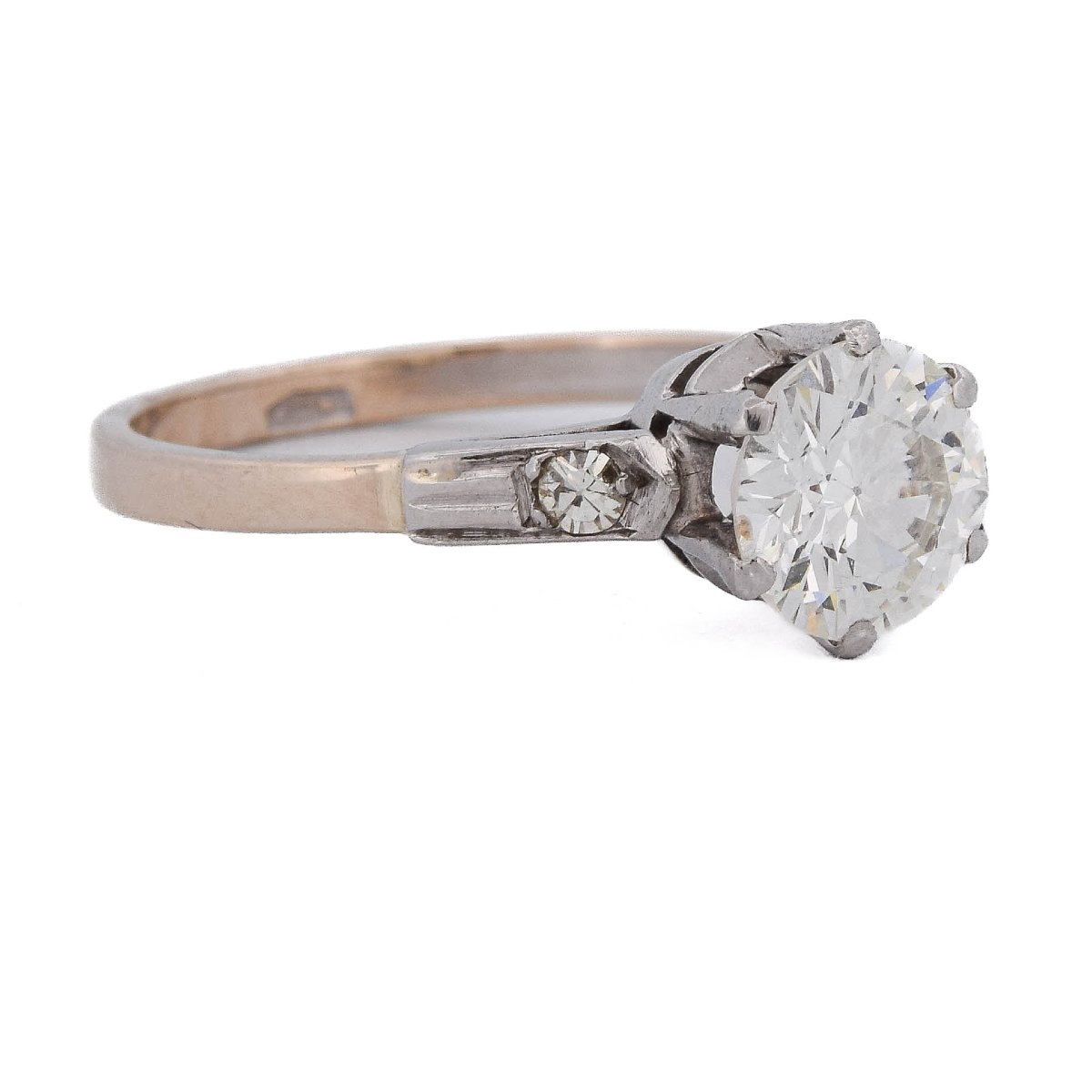 Anello anni '40 in platino e oro rosa 18 kt con diamante taglio antico da 1,50 ct-photo-3