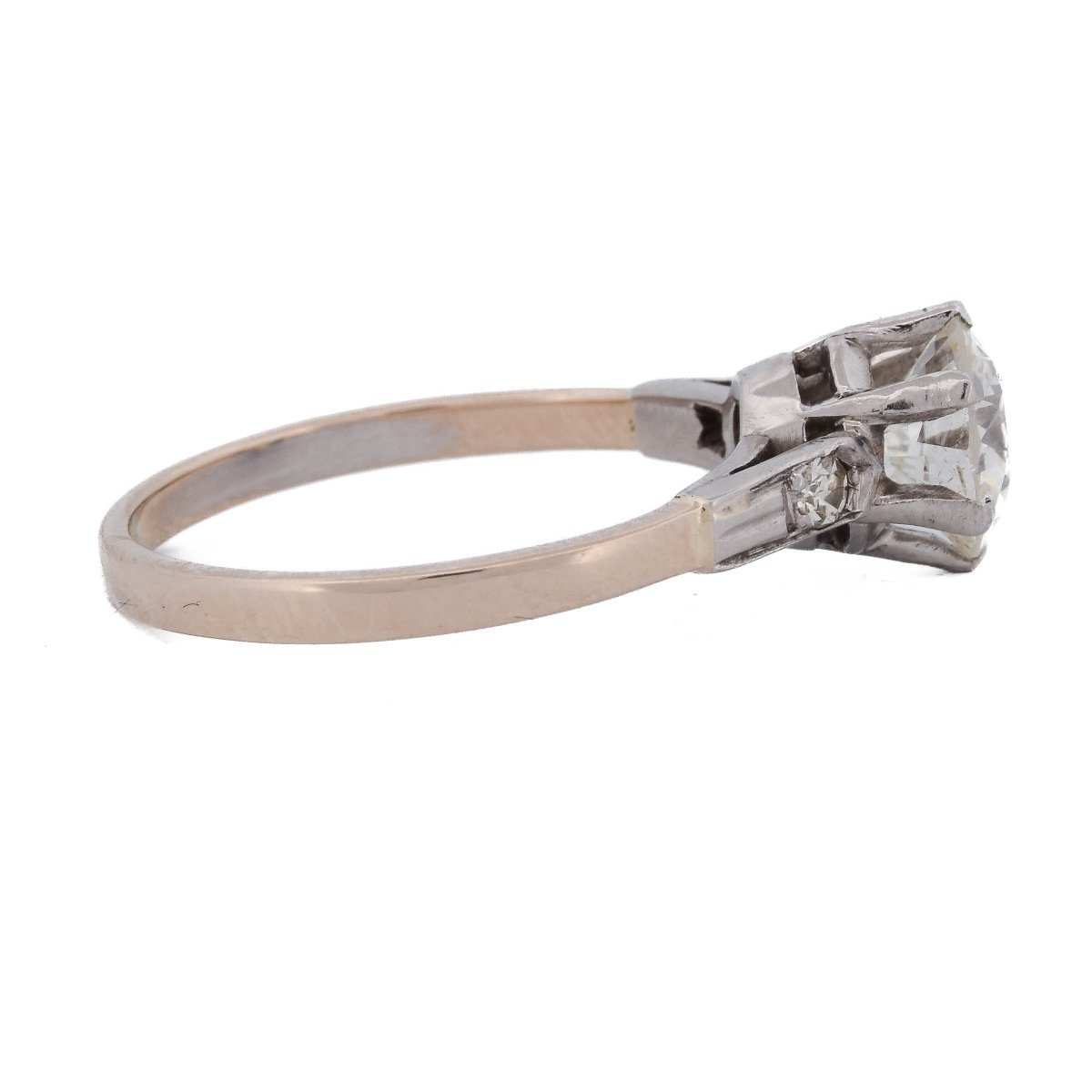 Anello anni '40 in platino e oro rosa 18 kt con diamante taglio antico da 1,50 ct-photo-4