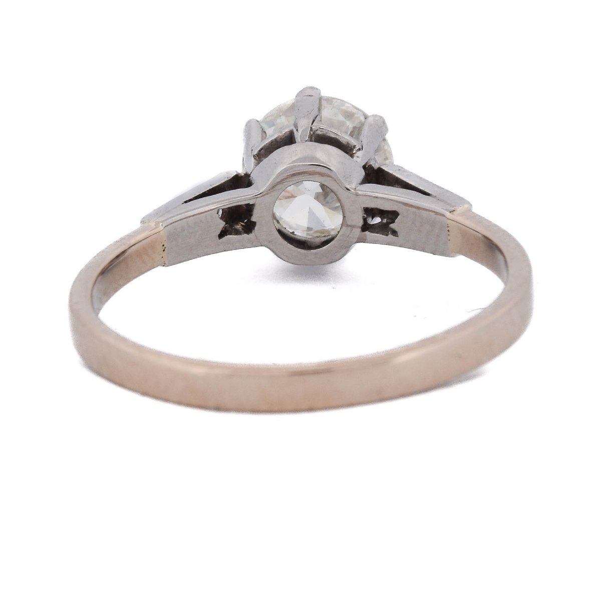 Anello anni '40 in platino e oro rosa 18 kt con diamante taglio antico da 1,50 ct-photo-1