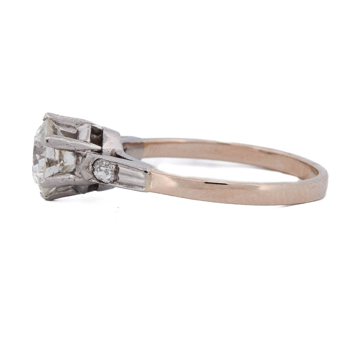 Anello anni '40 in platino e oro rosa 18 kt con diamante taglio antico da 1,50 ct-photo-2