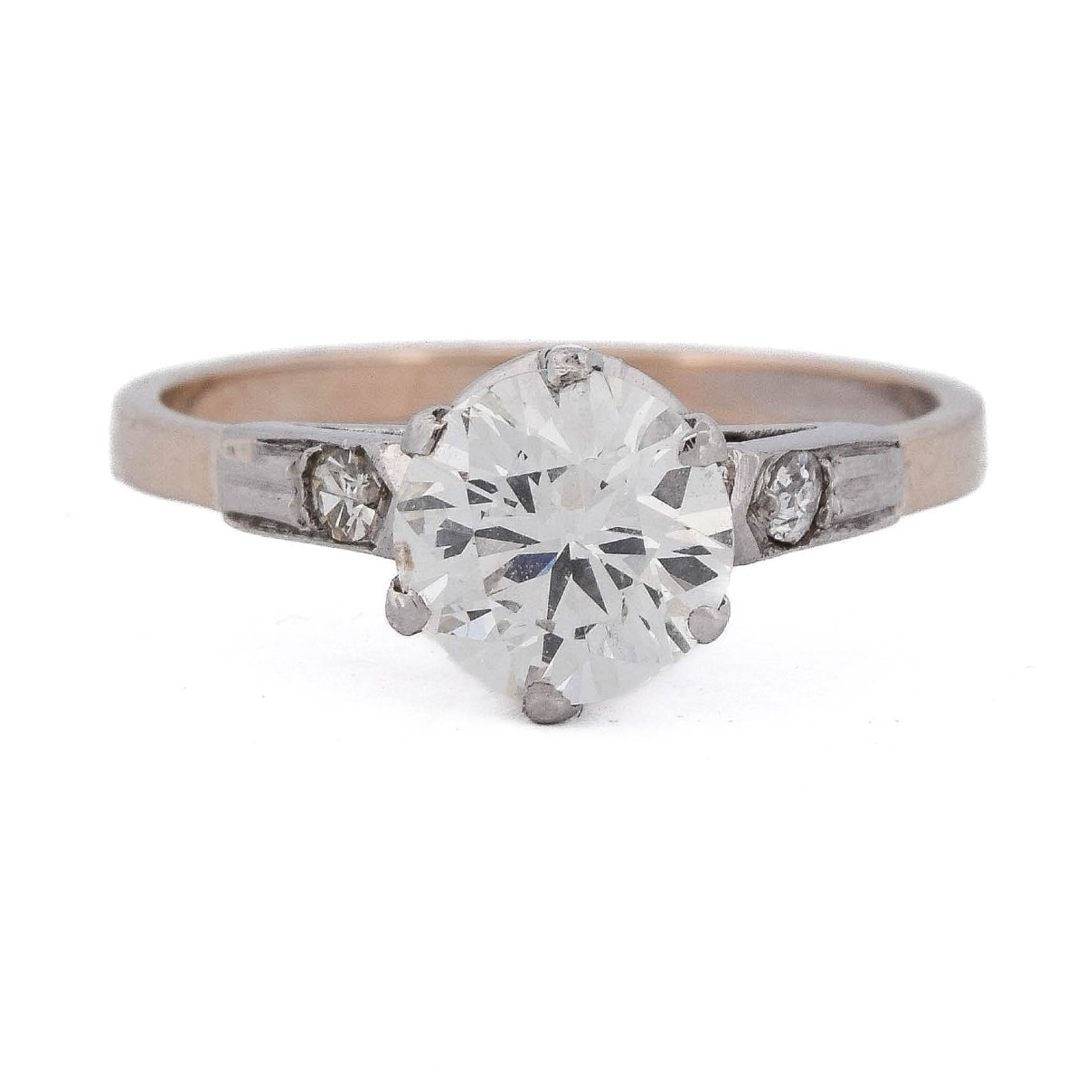 Anello anni '40 in platino e oro rosa 18 kt con diamante taglio antico da 1,50 ct