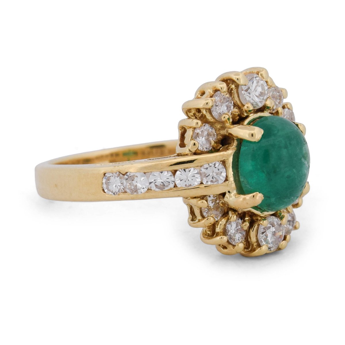 Anello Vintage in Oro Giallo 18 KT con Smeraldo Cabochon e Diamanti-photo-3