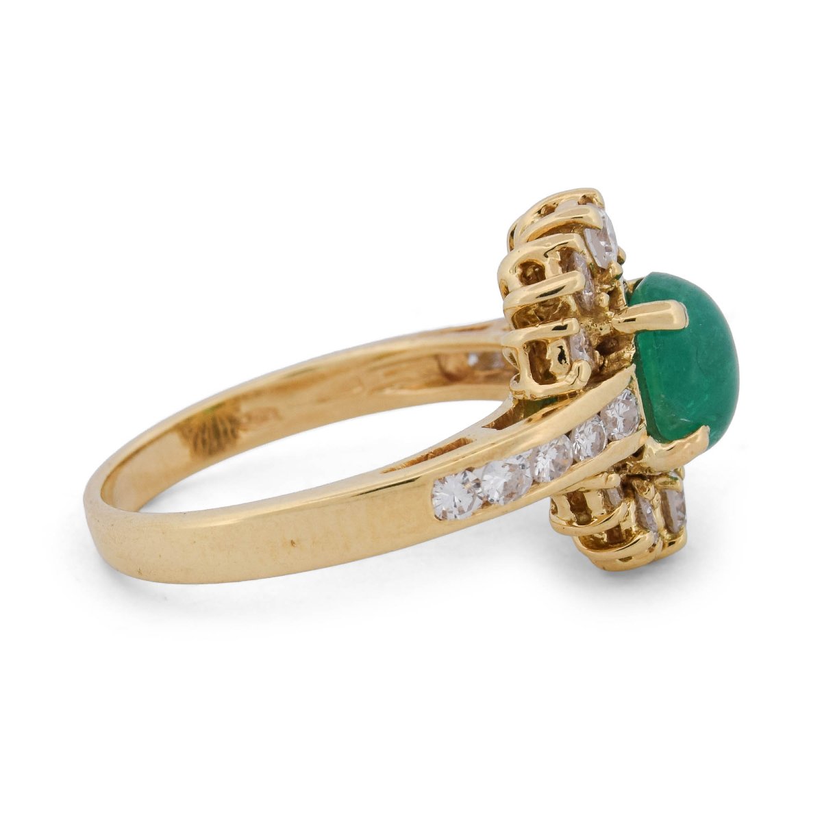 Anello Vintage in Oro Giallo 18 KT con Smeraldo Cabochon e Diamanti-photo-4
