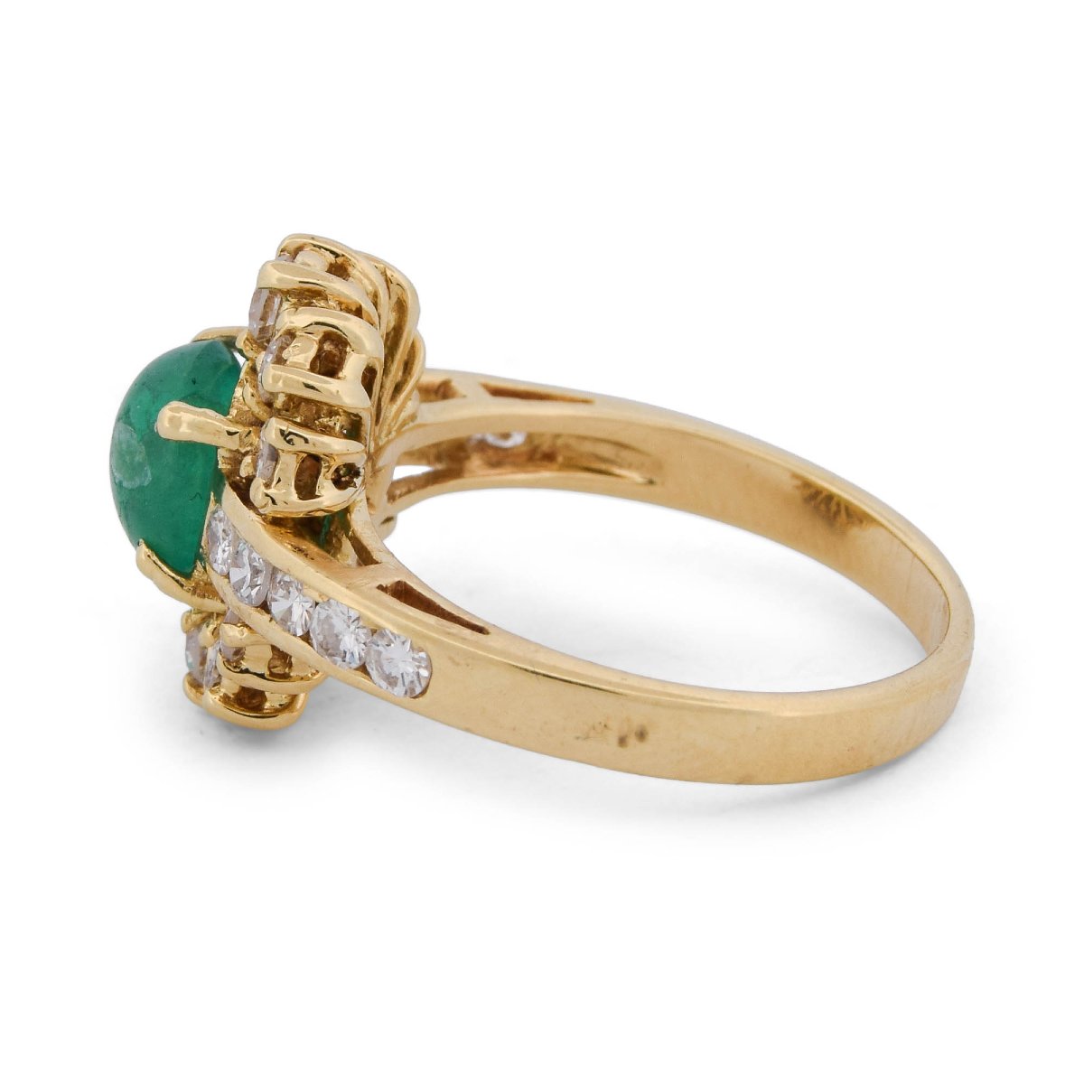 Anello Vintage in Oro Giallo 18 KT con Smeraldo Cabochon e Diamanti-photo-2