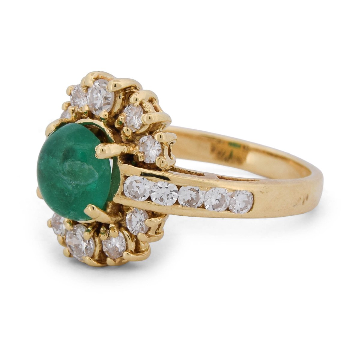 Anello Vintage in Oro Giallo 18 KT con Smeraldo Cabochon e Diamanti-photo-3