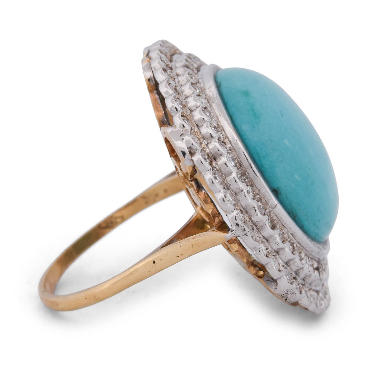 Anello vintage in oro 18 kt con turchese e diamanti   AN224-photo-4