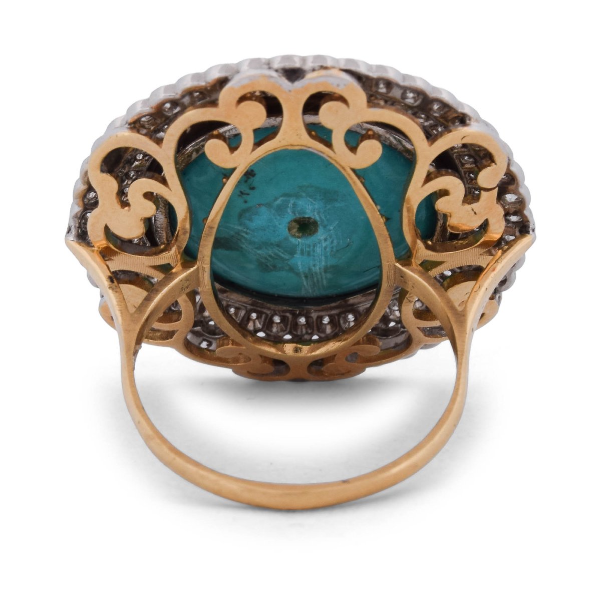 Anello vintage in oro 18 kt con turchese e diamanti   AN224-photo-1
