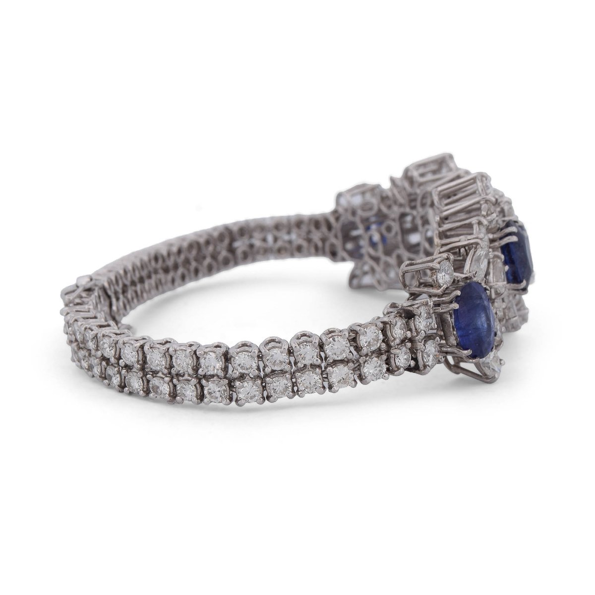 Bracciale vintage in oro bianco 18 kt con zaffiri e diamanti-photo-3