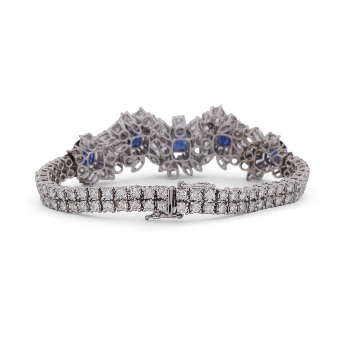 Bracciale vintage in oro bianco 18 kt con zaffiri e diamanti-photo-4