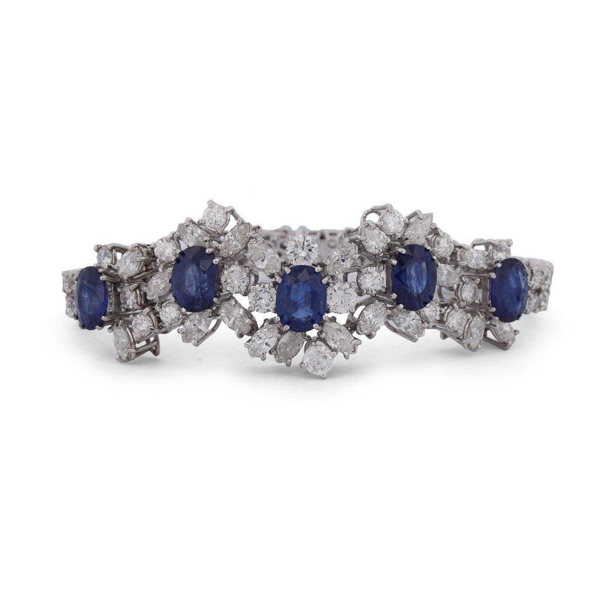 Bracciale vintage in oro bianco 18 kt con zaffiri e diamanti