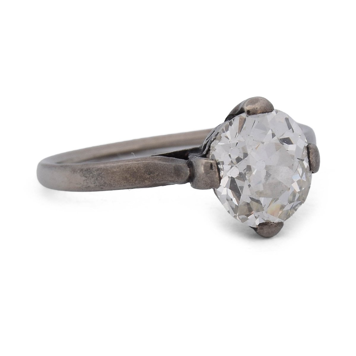 Anello Vittoriano In Oro Bianco 18 KT Con Diamante Old Cut Di Circa 1,20 Ct-photo-2