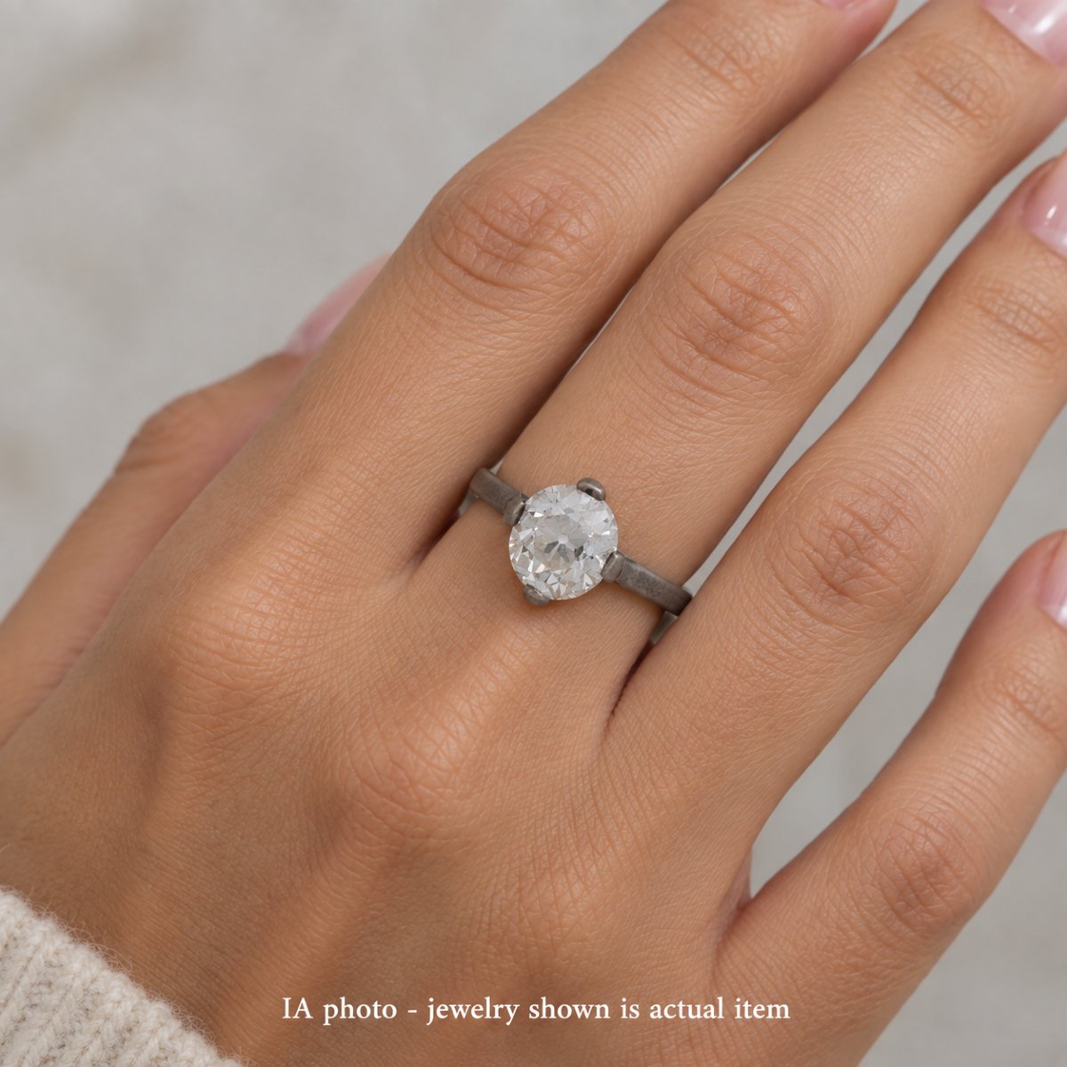 Anello Vittoriano In Oro Bianco 18 KT Con Diamante Old Cut Di Circa 1,20 Ct-photo-3