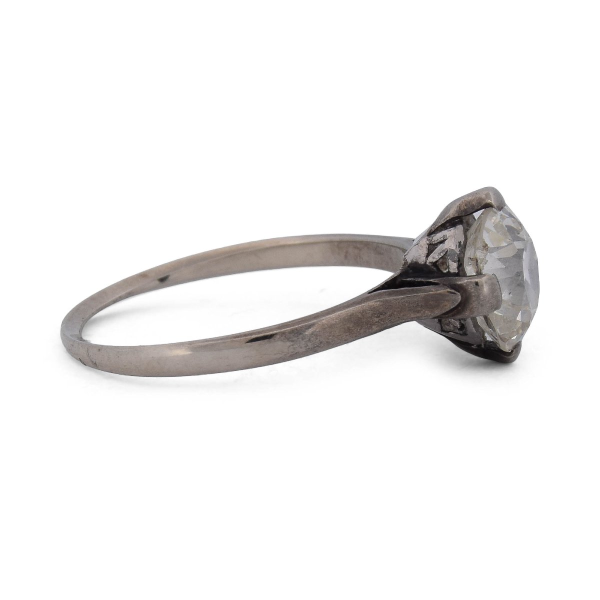 Anello Vittoriano In Oro Bianco 18 KT Con Diamante Old Cut Di Circa 1,20 Ct-photo-4