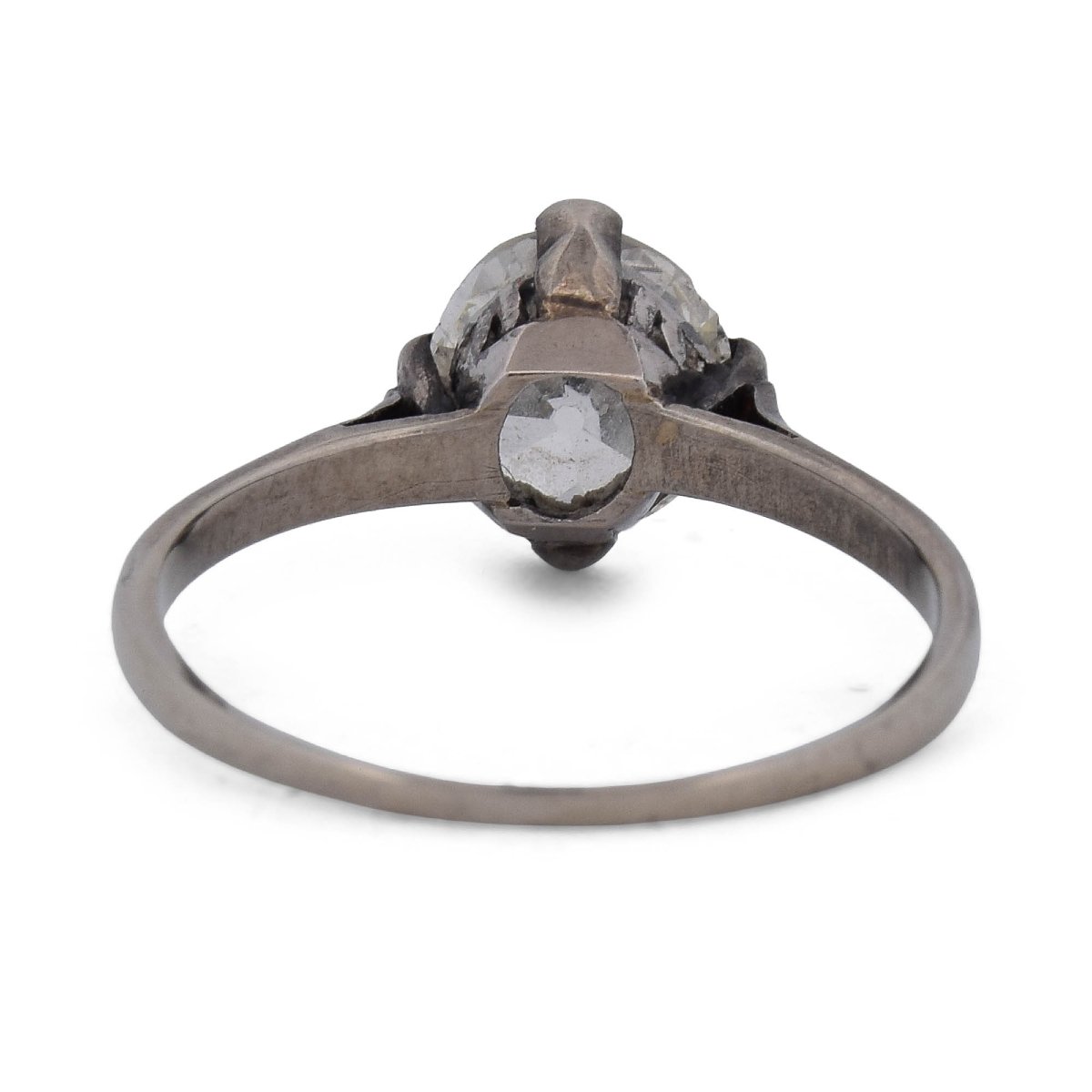 Anello Vittoriano In Oro Bianco 18 KT Con Diamante Old Cut Di Circa 1,20 Ct-photo-1