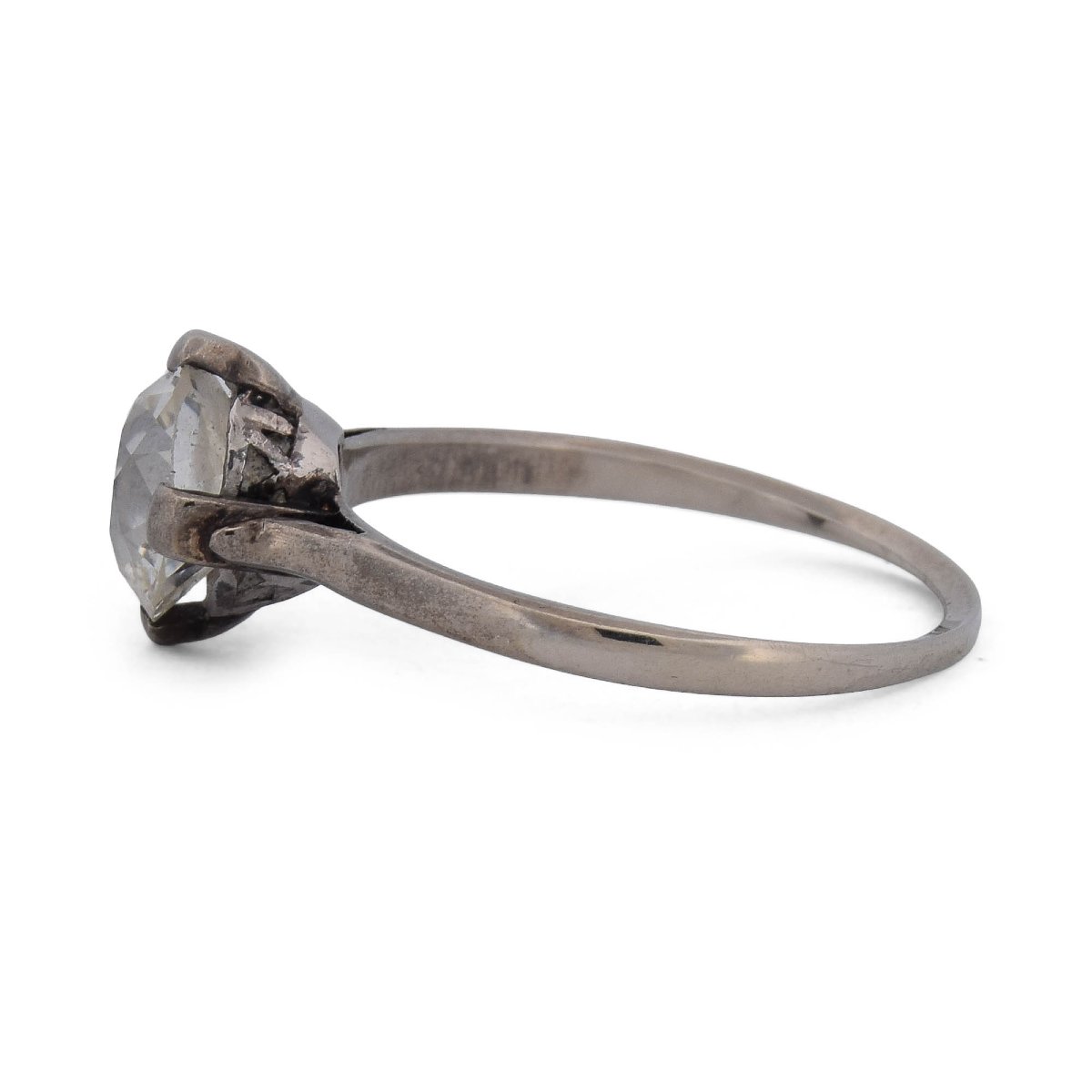 Anello Vittoriano In Oro Bianco 18 KT Con Diamante Old Cut Di Circa 1,20 Ct-photo-2
