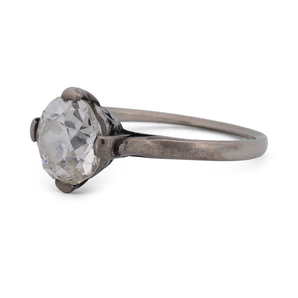 Anello Vittoriano In Oro Bianco 18 KT Con Diamante Old Cut Di Circa 1,20 Ct-photo-3