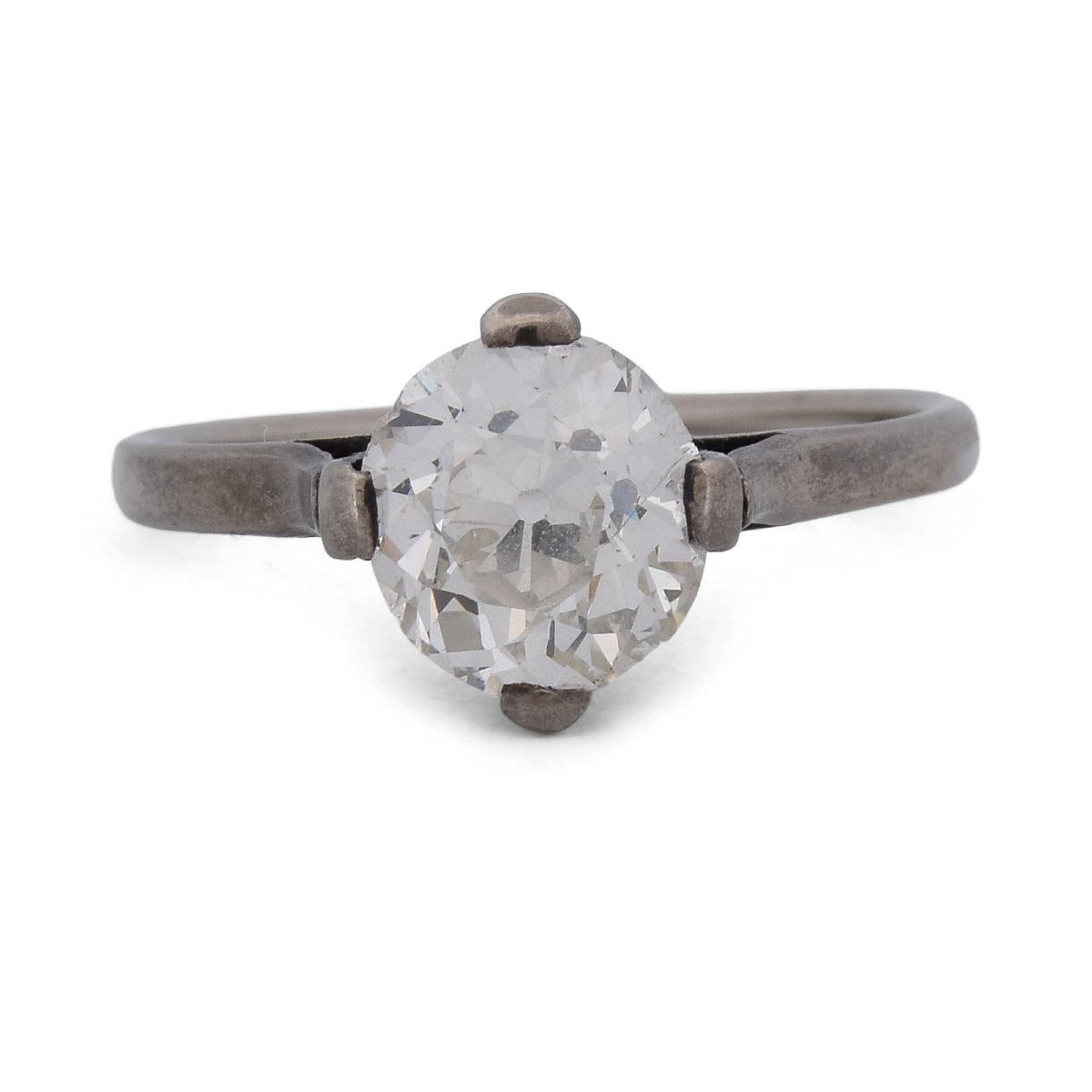 Anello Vittoriano In Oro Bianco 18 KT Con Diamante Old Cut Di Circa 1,20 Ct