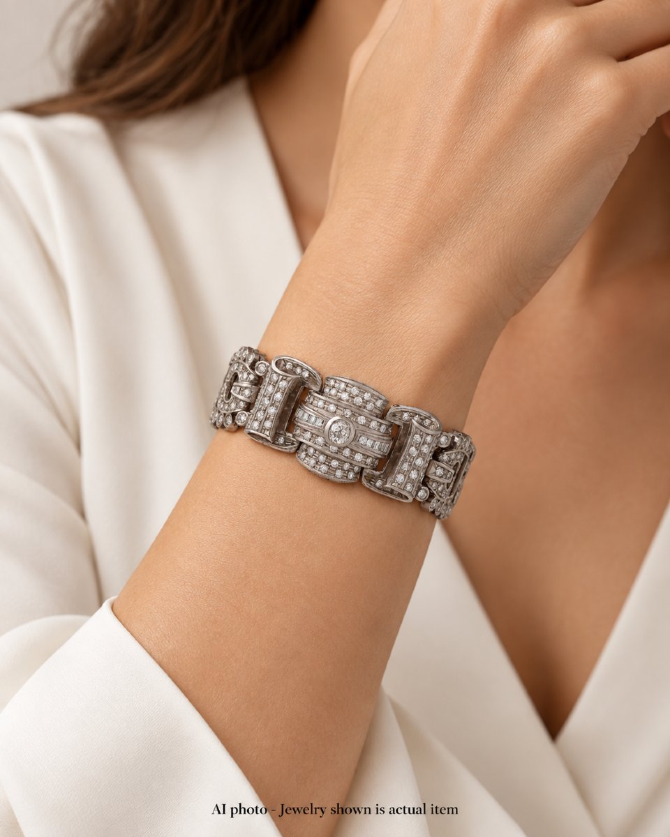 Bracciale in platino e diamanti in stile antico-photo-4