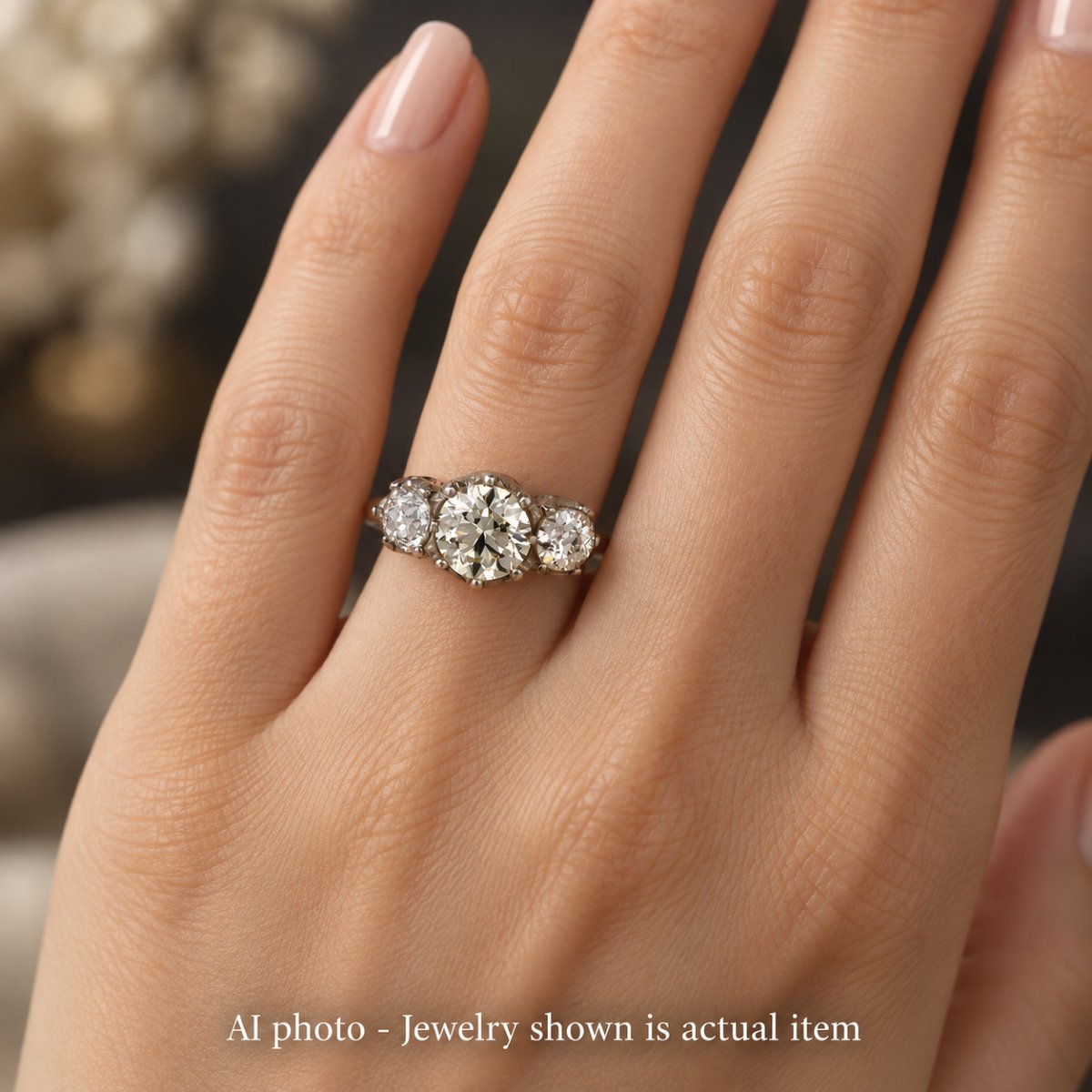 Anello vintage trilogy in platino, oro giallo 12 kt e diamanti-photo-2