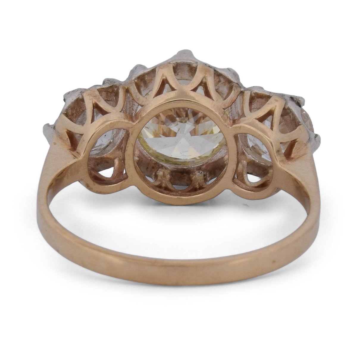 Anello vintage trilogy in platino, oro giallo 12 kt e diamanti-photo-1