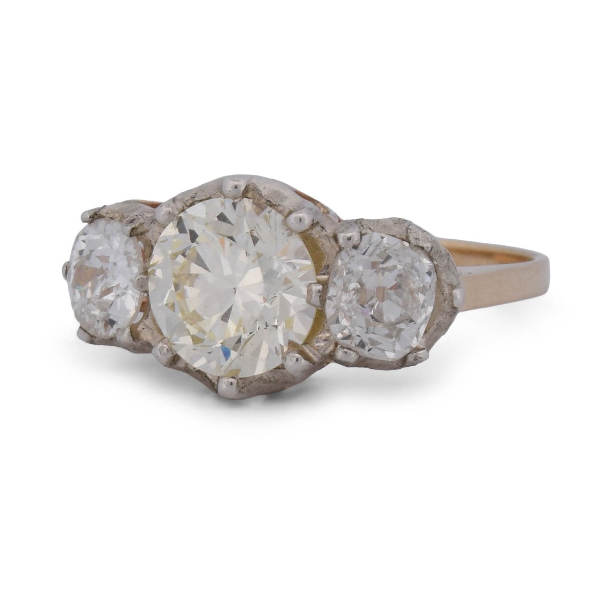 Anello vintage trilogy in platino, oro giallo 12 kt e diamanti-photo-3