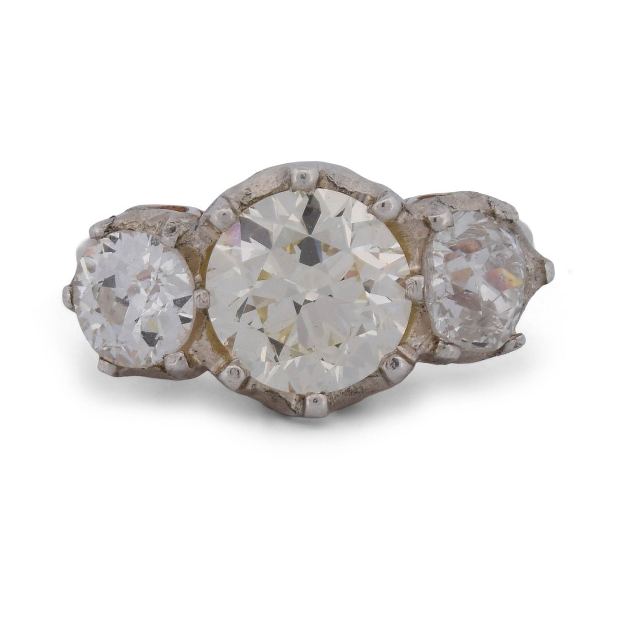 Anello vintage trilogy in platino, oro giallo 12 kt e diamanti