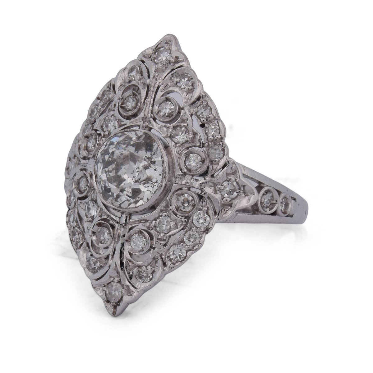 Anello Art Nouveau dei primi del ’900 in oro bianco 18 kt e diamanti-photo-2