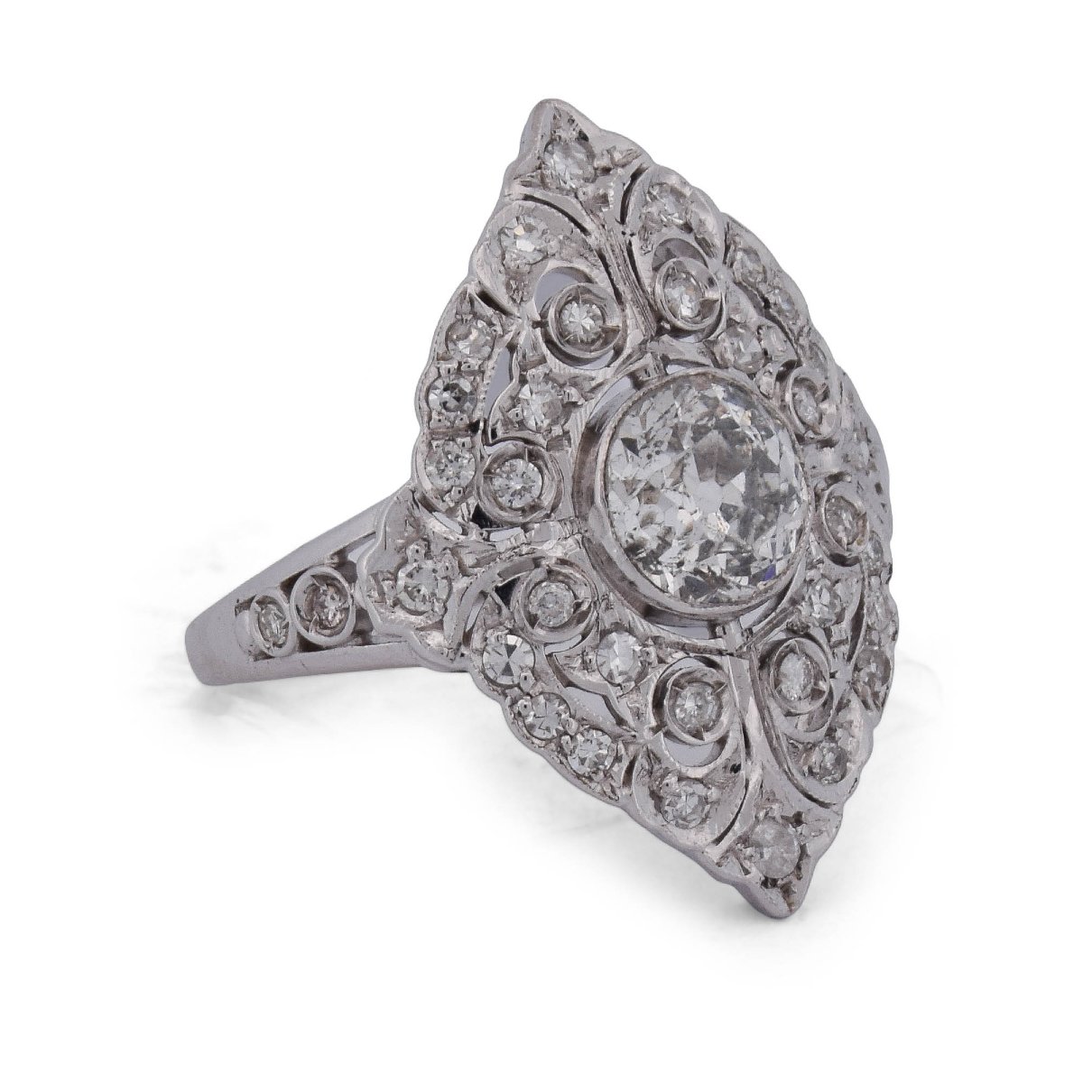 Anello Art Nouveau dei primi del ’900 in oro bianco 18 kt e diamanti-photo-3