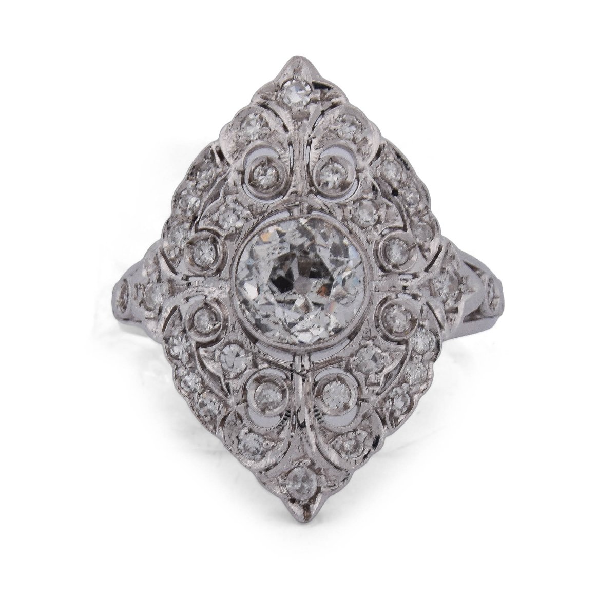 Anello Art Nouveau dei primi del ’900 in oro bianco 18 kt e diamanti