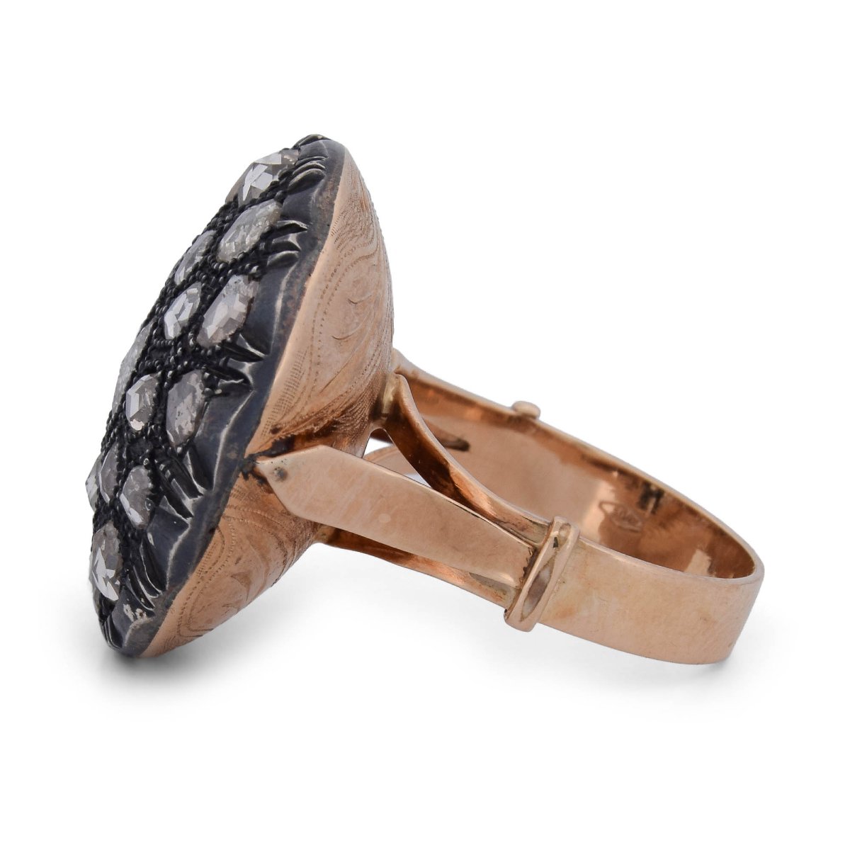 Anello Vittoriano in Oro 12 KT, Argento e Diamanti Taglio a Rosa – Circa 4,00 ct  AN456 (00019)-photo-1