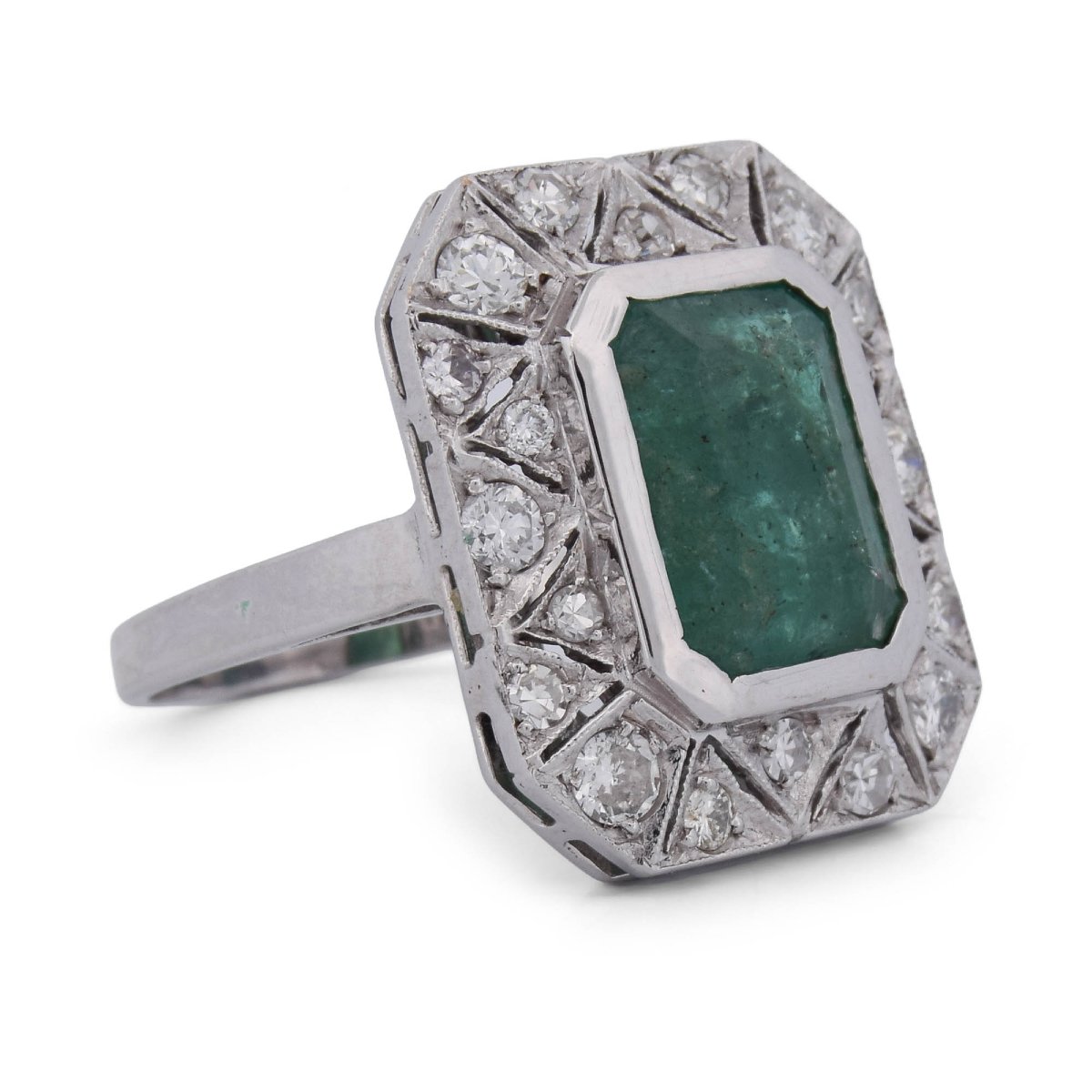 Anello Art Déco in Oro Bianco 18 KT con Smeraldo da 4,50 ct e Diamanti   AN131 (00219)-photo-3