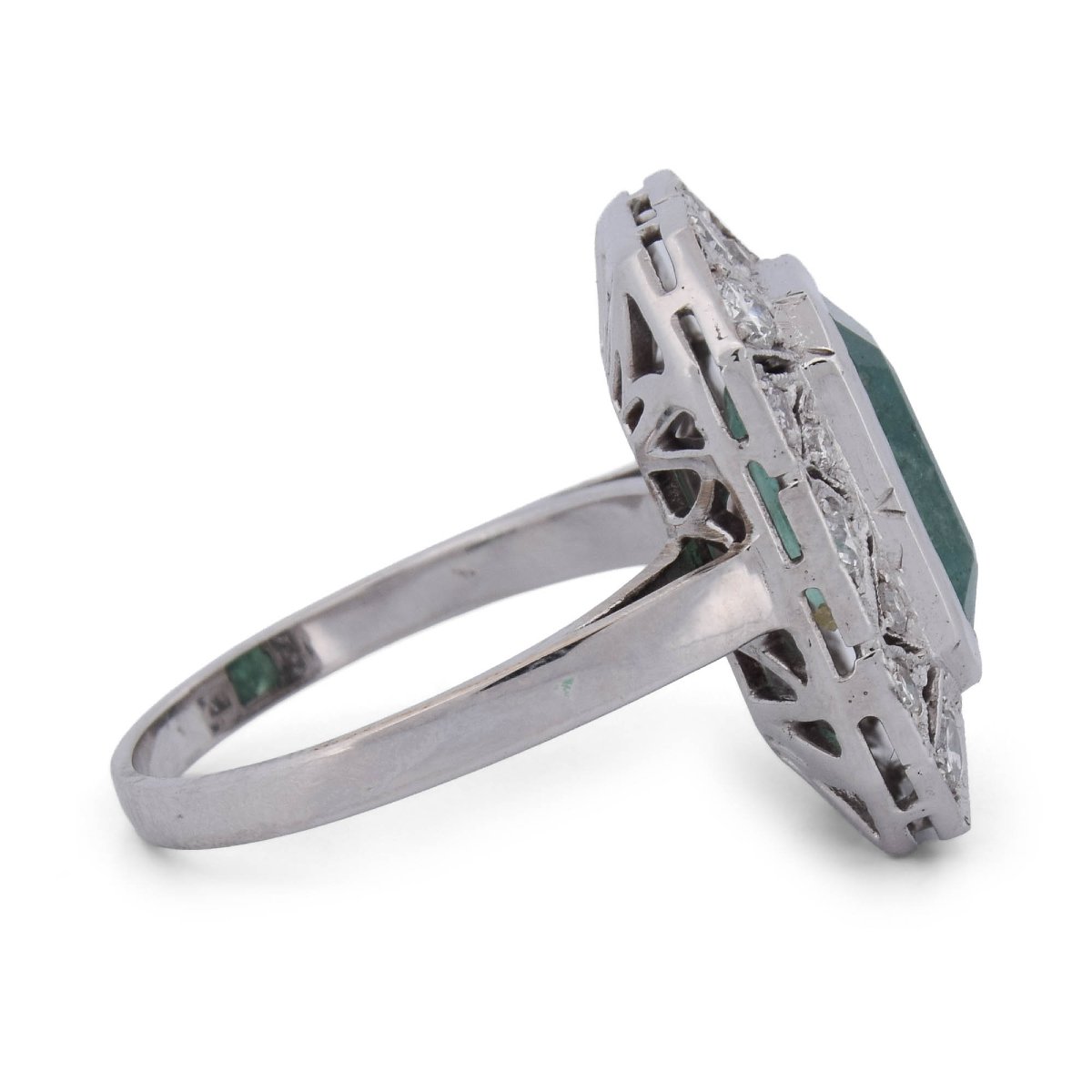 Anello Art Déco in Oro Bianco 18 KT con Smeraldo da 4,50 ct e Diamanti   AN131 (00219)-photo-4