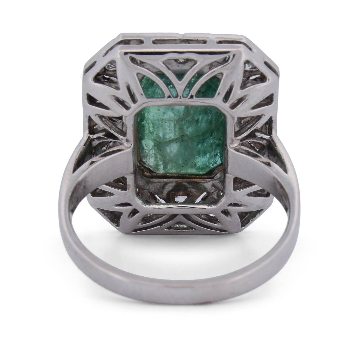 Anello Art Déco in Oro Bianco 18 KT con Smeraldo da 4,50 ct e Diamanti   AN131 (00219)-photo-1