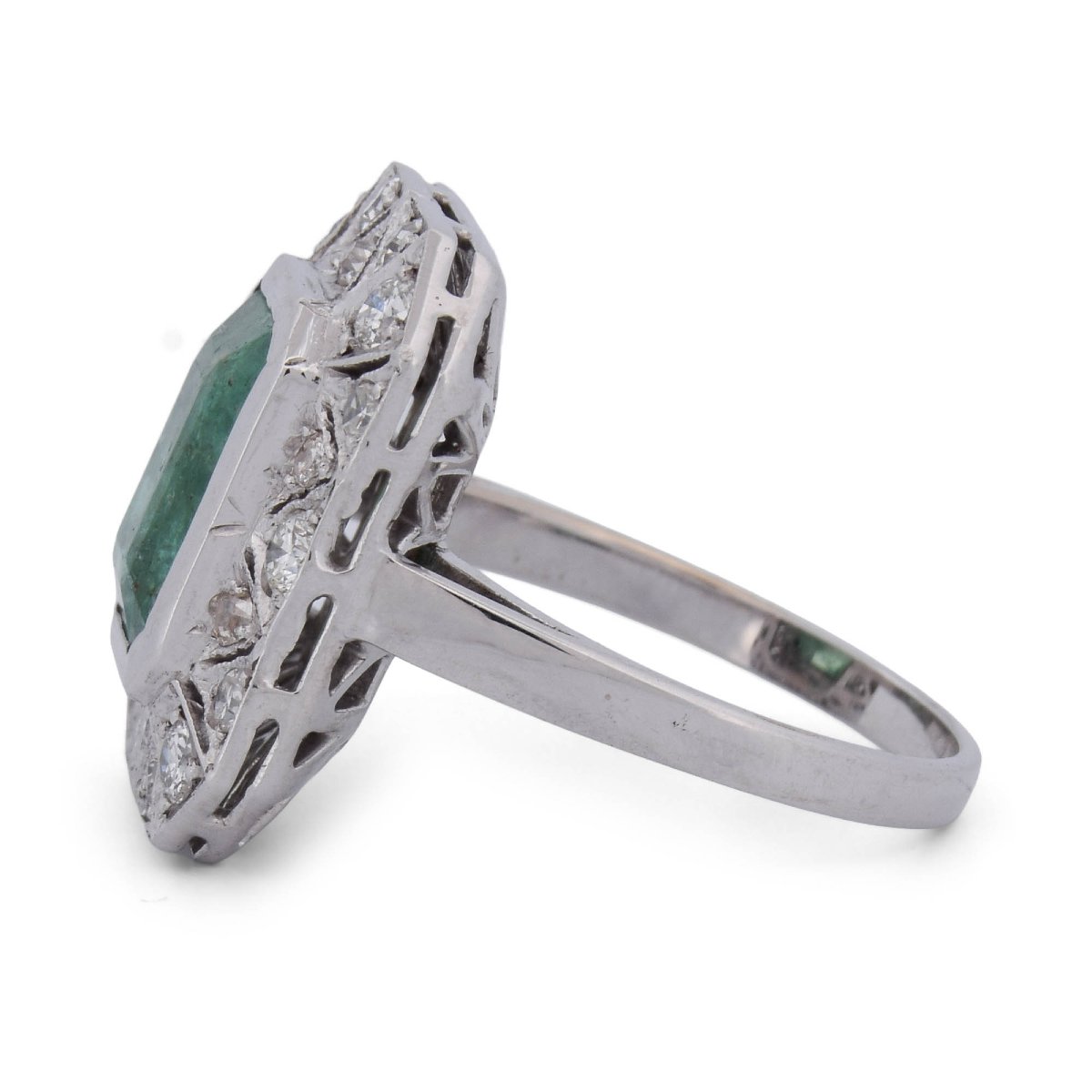 Anello Art Déco in Oro Bianco 18 KT con Smeraldo da 4,50 ct e Diamanti   AN131 (00219)-photo-2