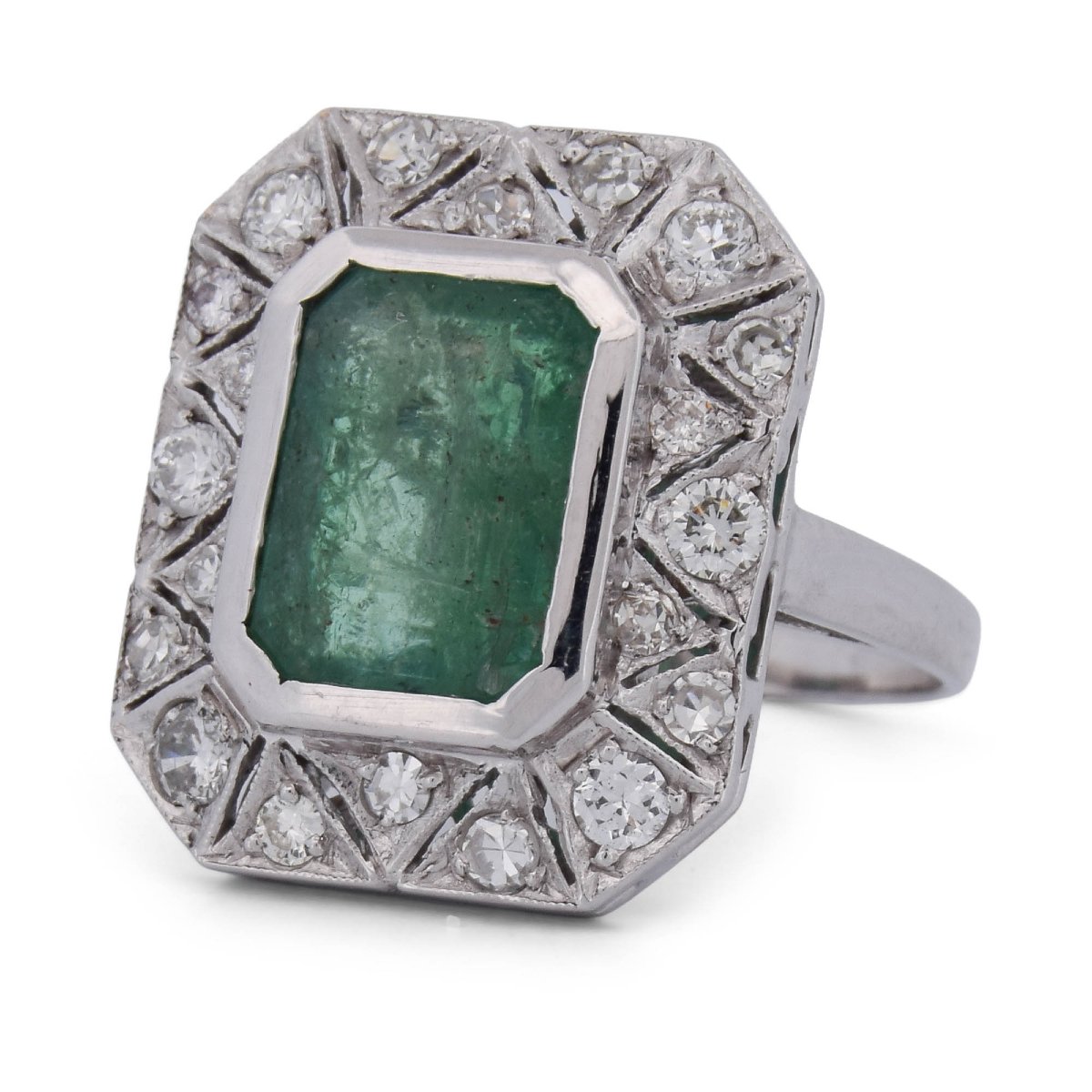 Anello Art Déco in Oro Bianco 18 KT con Smeraldo da 4,50 ct e Diamanti   AN131 (00219)-photo-3