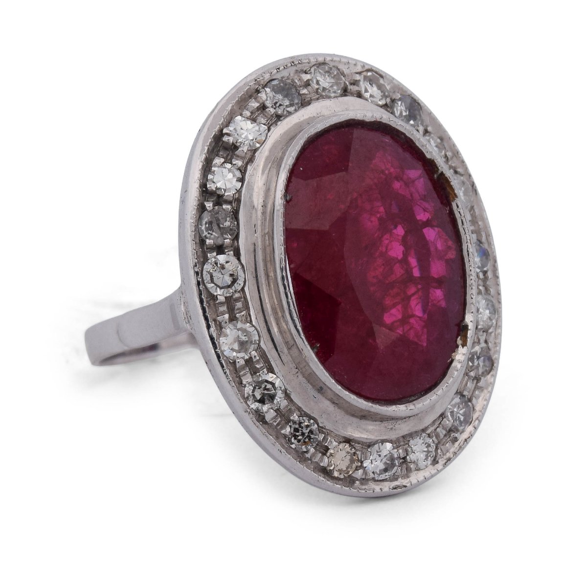 Anello Vintage in Oro Bianco 18 KT con Rubino da 6,50 ct e Diamanti  AN407 (00019)-photo-3