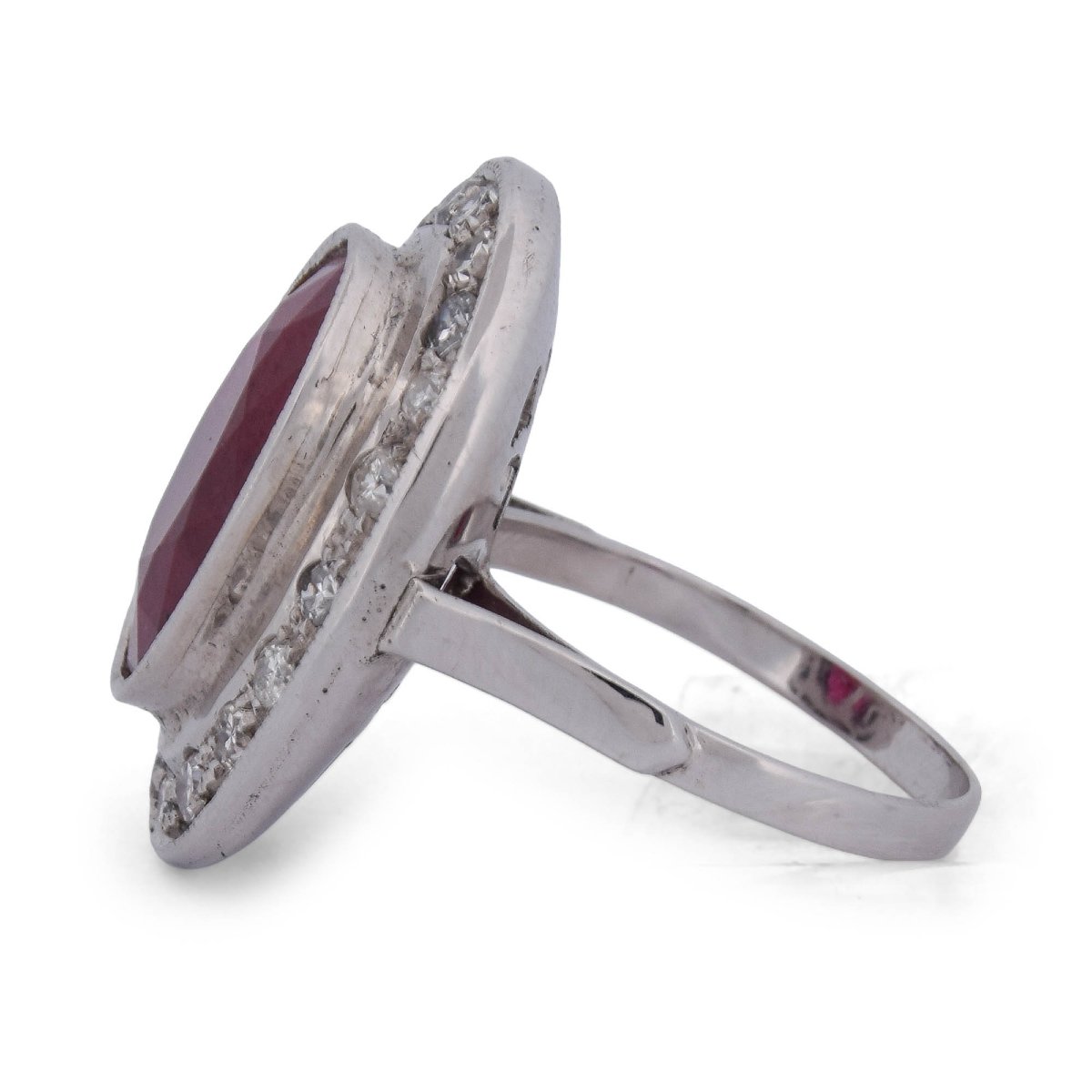 Anello Vintage in Oro Bianco 18 KT con Rubino da 6,50 ct e Diamanti  AN407 (00019)-photo-2